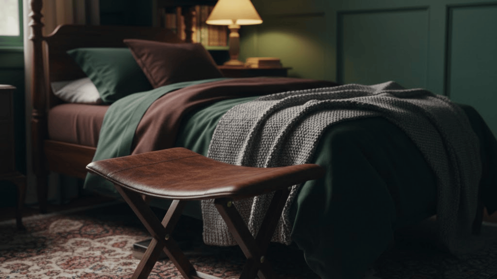 modern dark academia bedroom