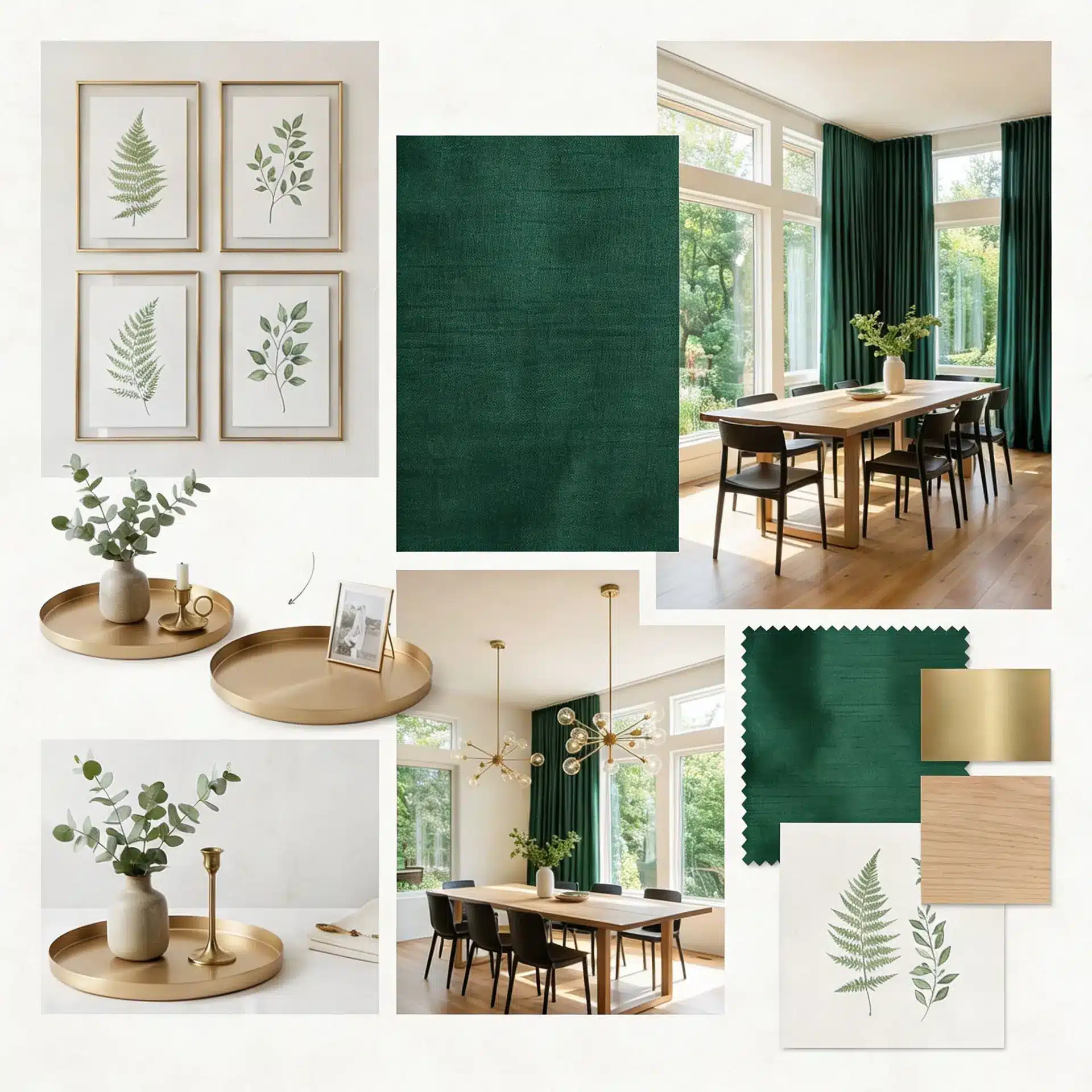 A collage featuring various shades of green and gold, creating a vibrant and harmonious visual composition