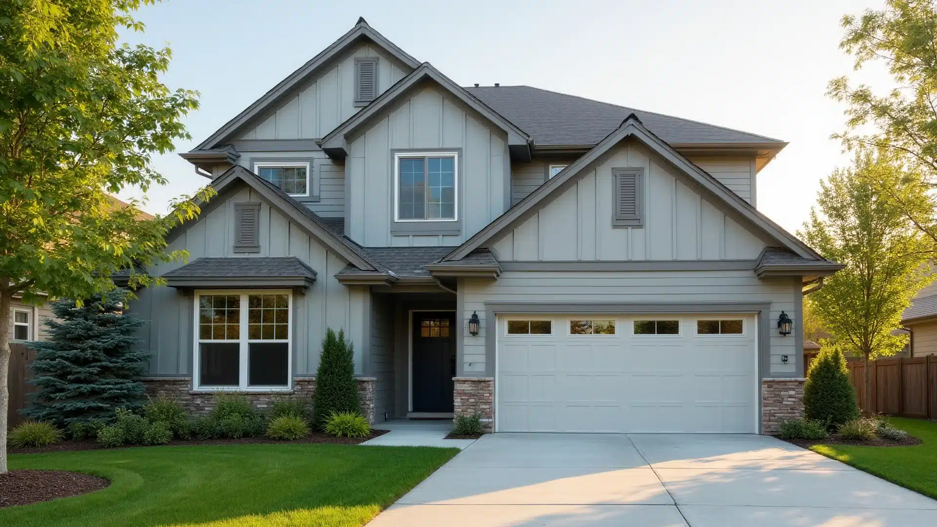 A charming home featuring a garage and a spacious driveway