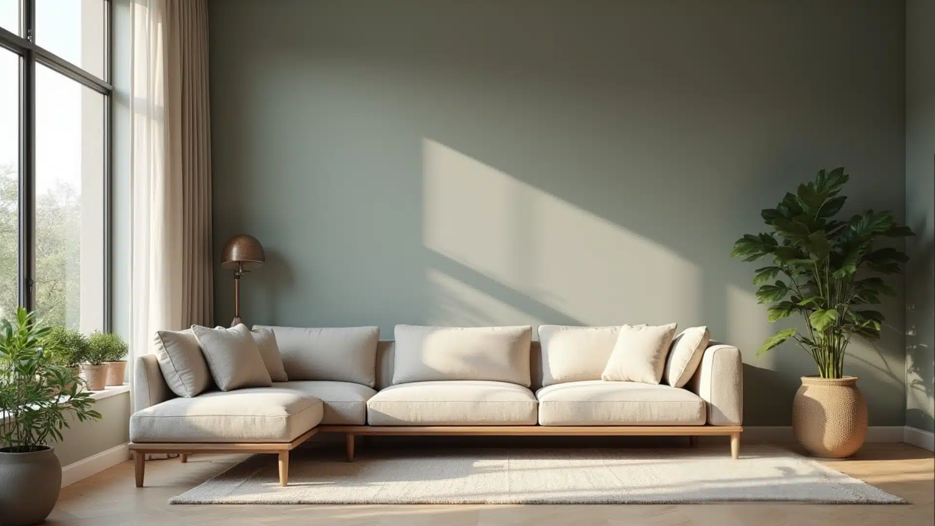 A cozy living room featuring a comfortable couch and a large window letting in natural light