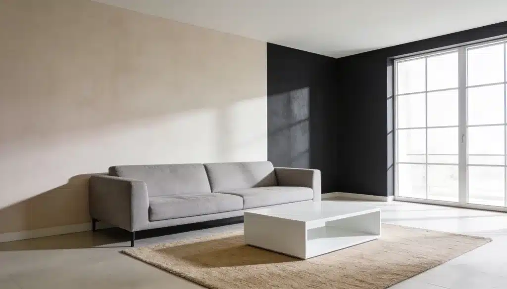 Simple modern room with a two-tone wall in contrasting colors