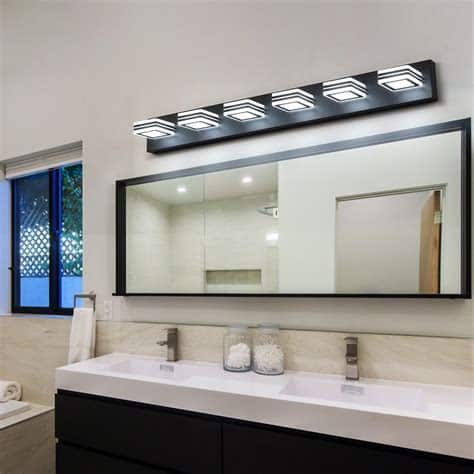 Bathroom vanity remodel with mirror lighting and ceiling lights