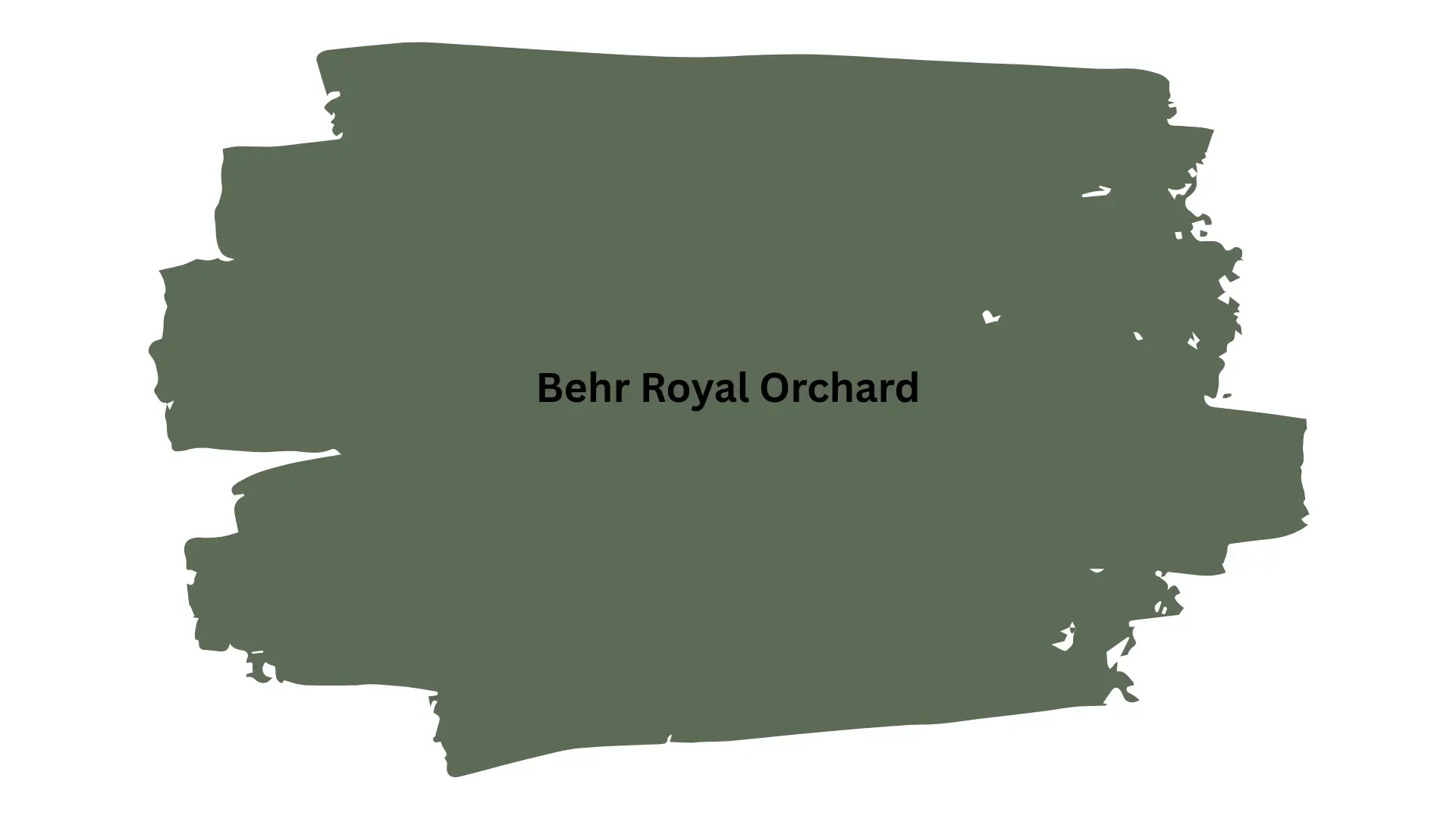Swatch of Behr Royal Orchard paint color shown as a dark, muted green brushstroke on a white background