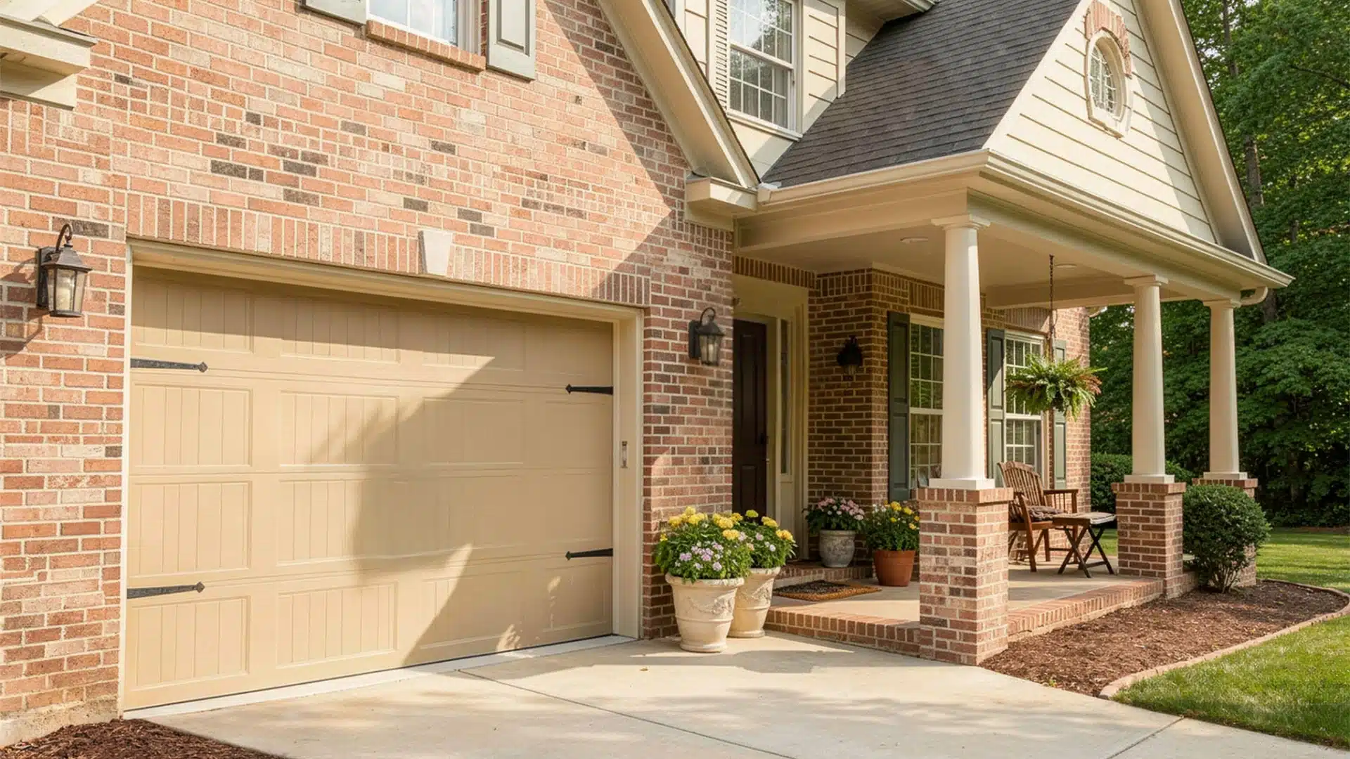 A house featuring a garage and a paved driveway, set in a residential neighborhood