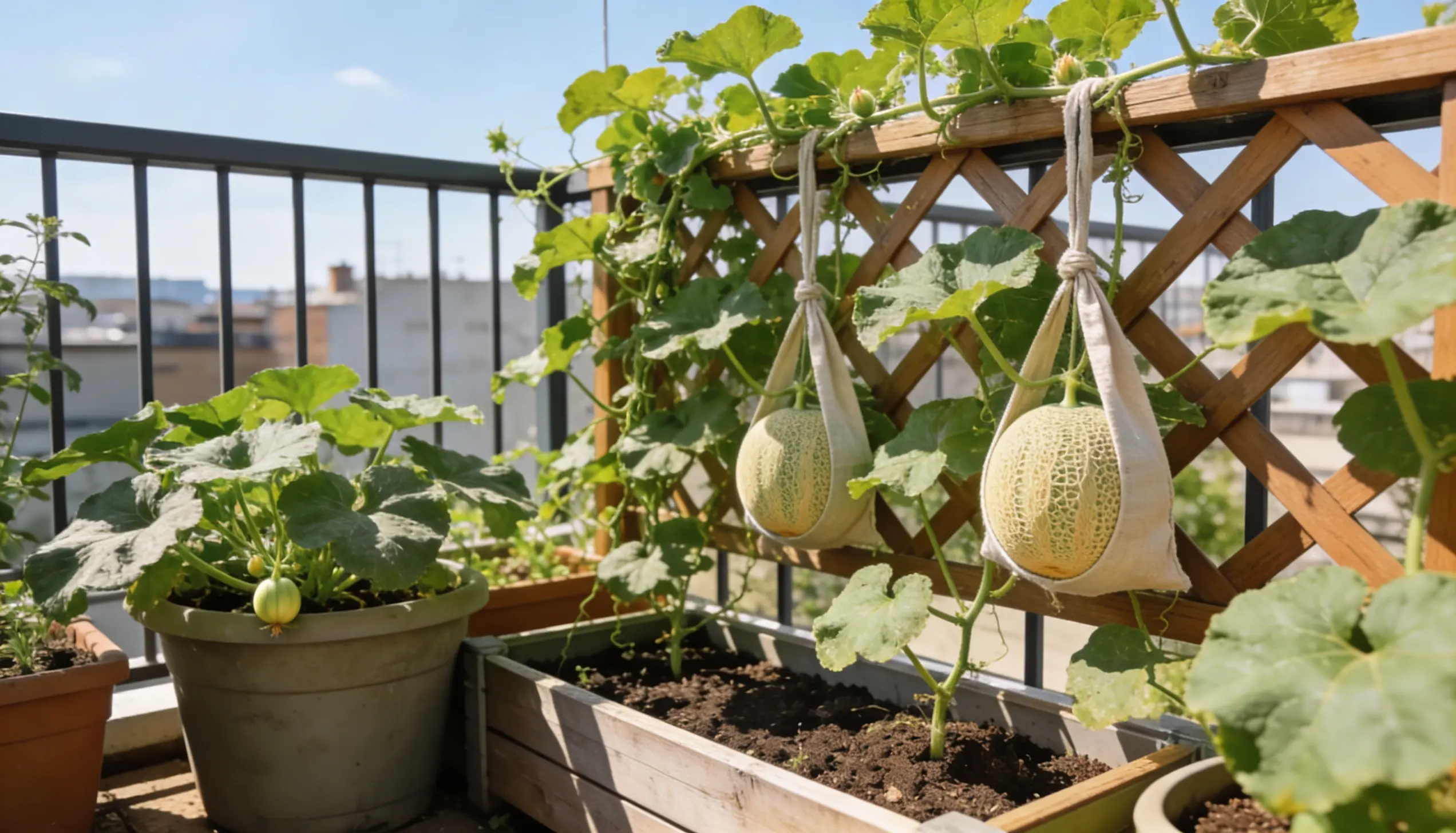 cantaloupe-plants-growing-in-containers