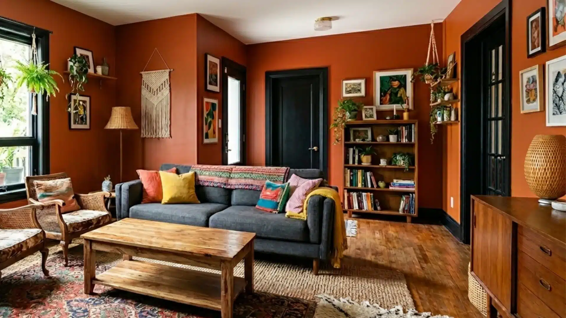 colorful-walls-and-black-trim-living-room