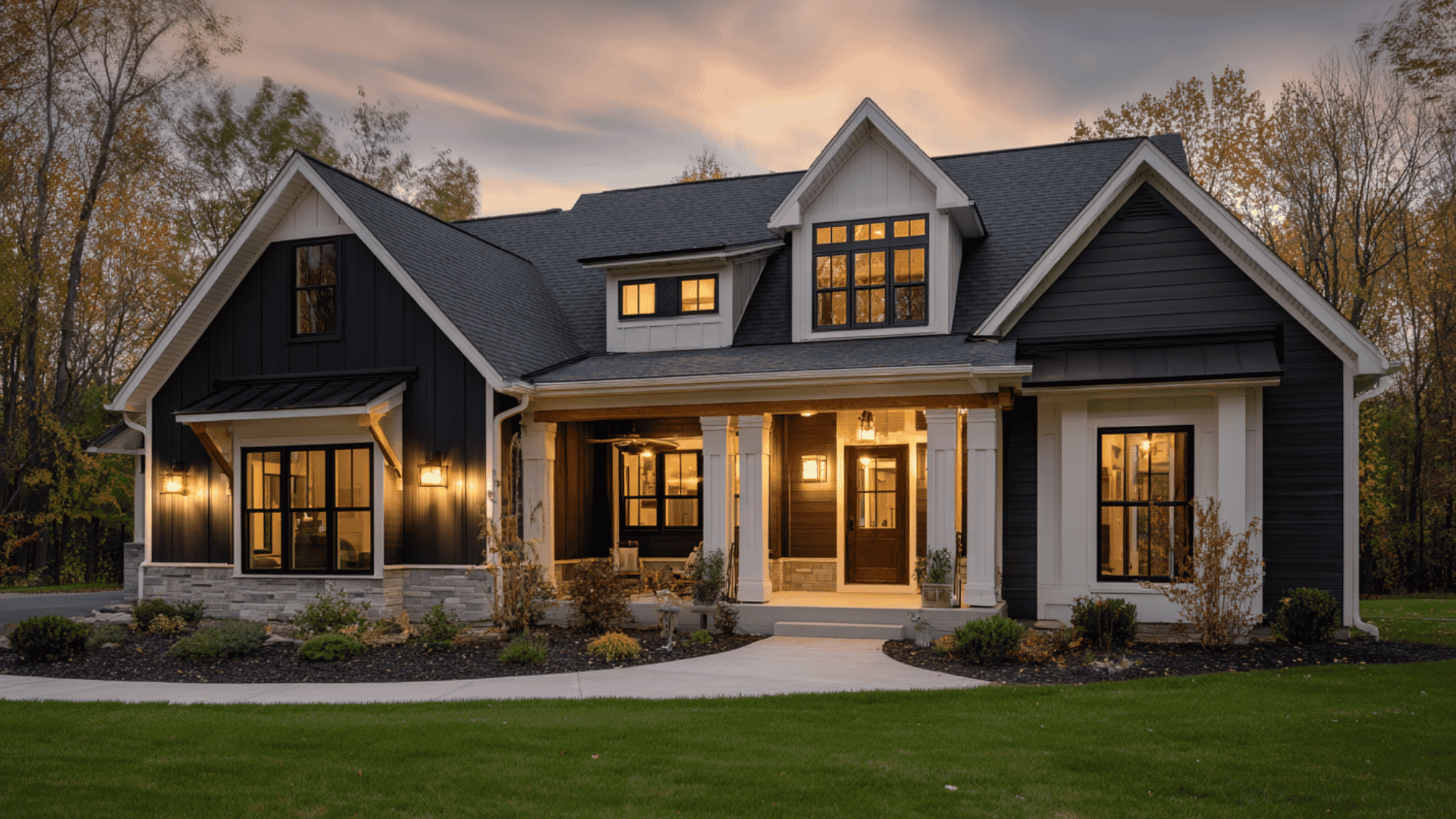 craftsman house with black trim and timeless exterior details