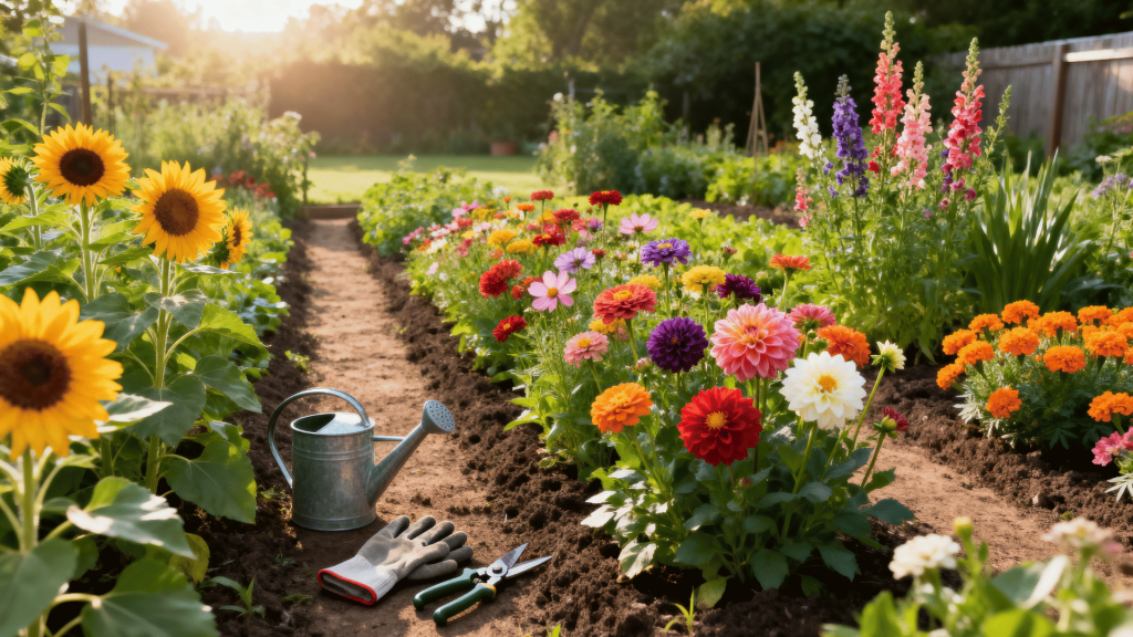 cut flower garden image consisting multiple colorful flowers.
