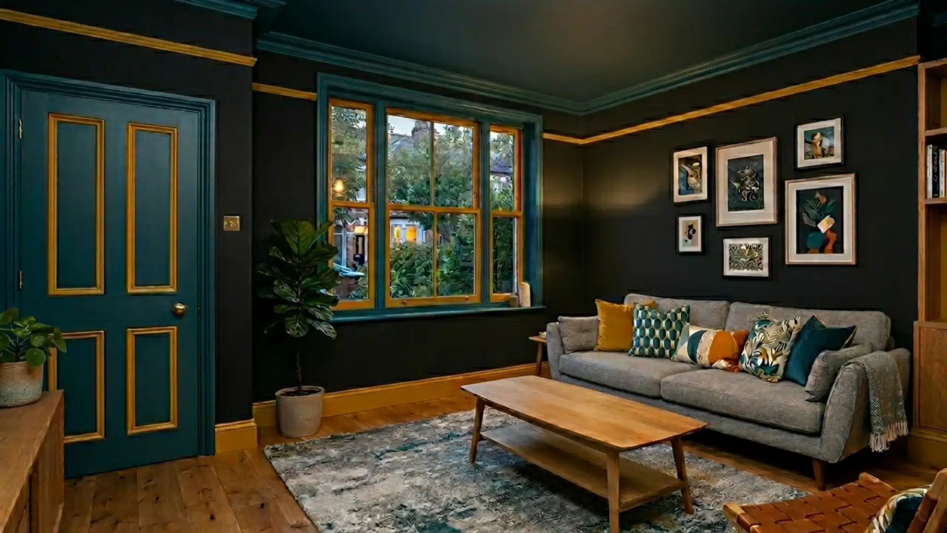 dark-walls-and-colorful-trim-living-room