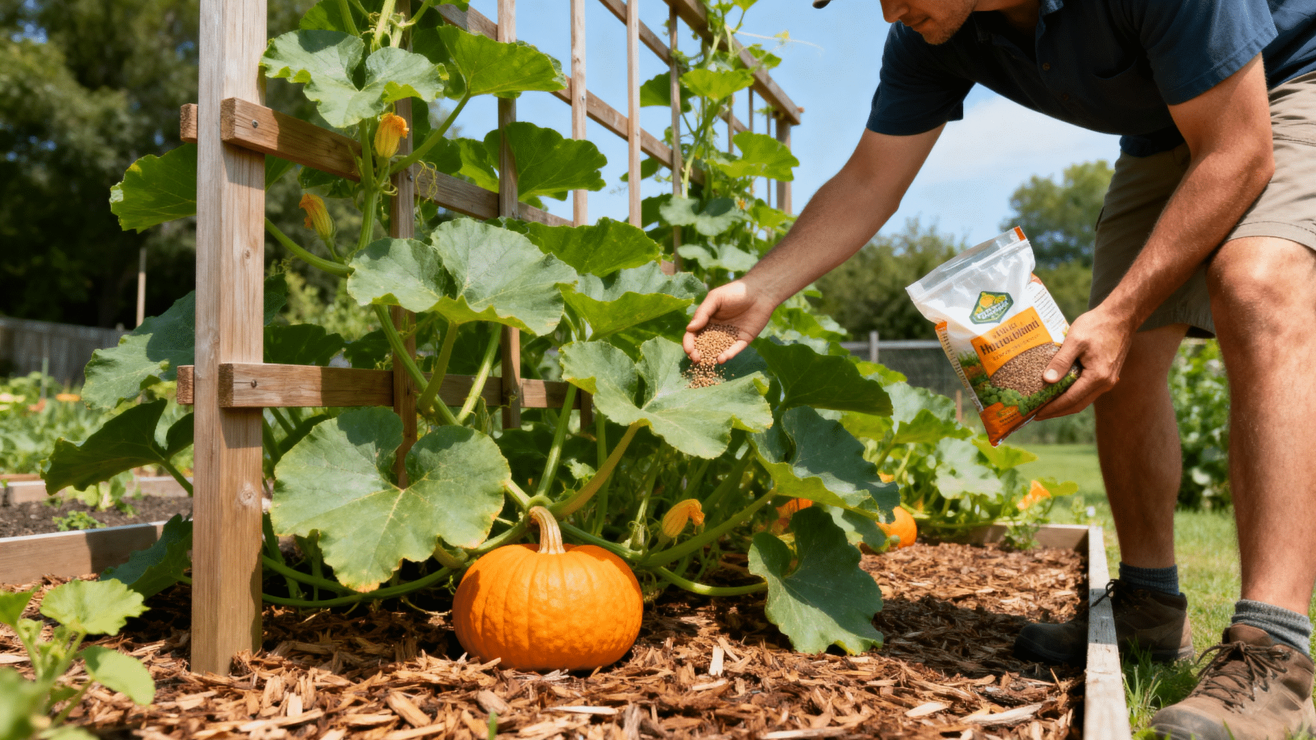gardener-spreading-fertilizer-in-pumpkins