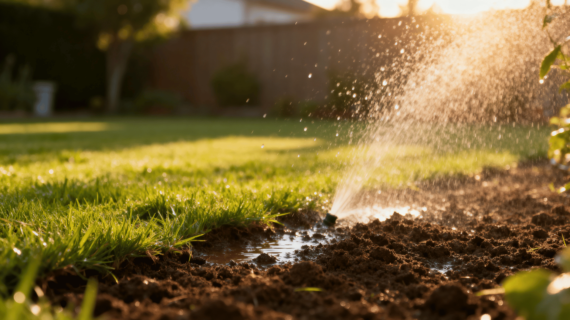 gently watering newly seeded lawn to help healthy grass growth