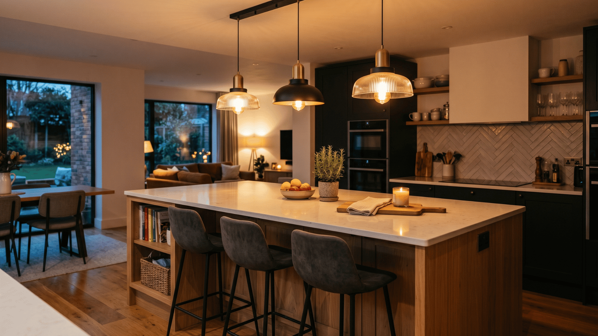 kitchen island with pendant lighting, stylish hanging lights