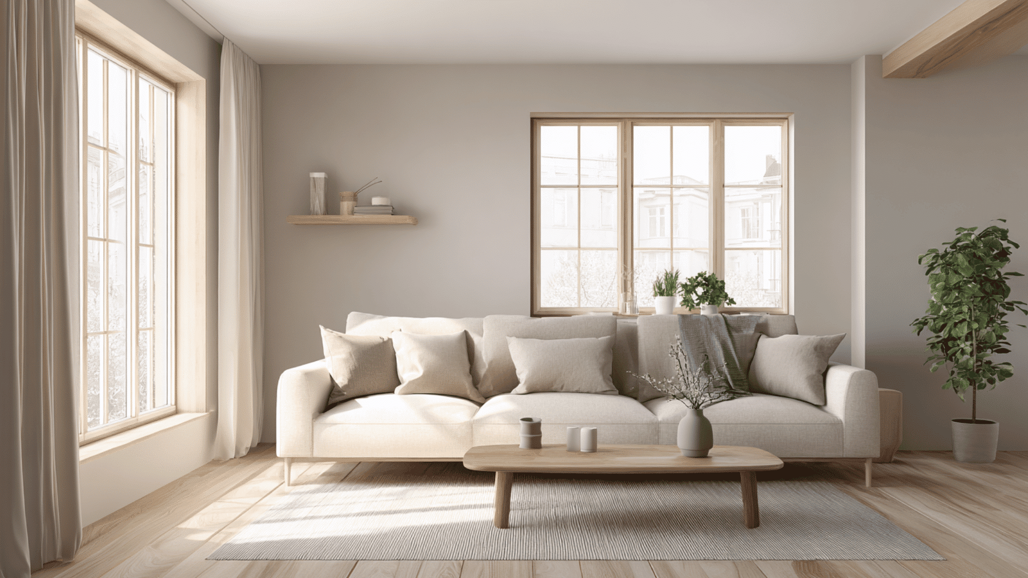 scandinavian minimalist living room with clean lines, neutral colors, and uncluttered modern decor