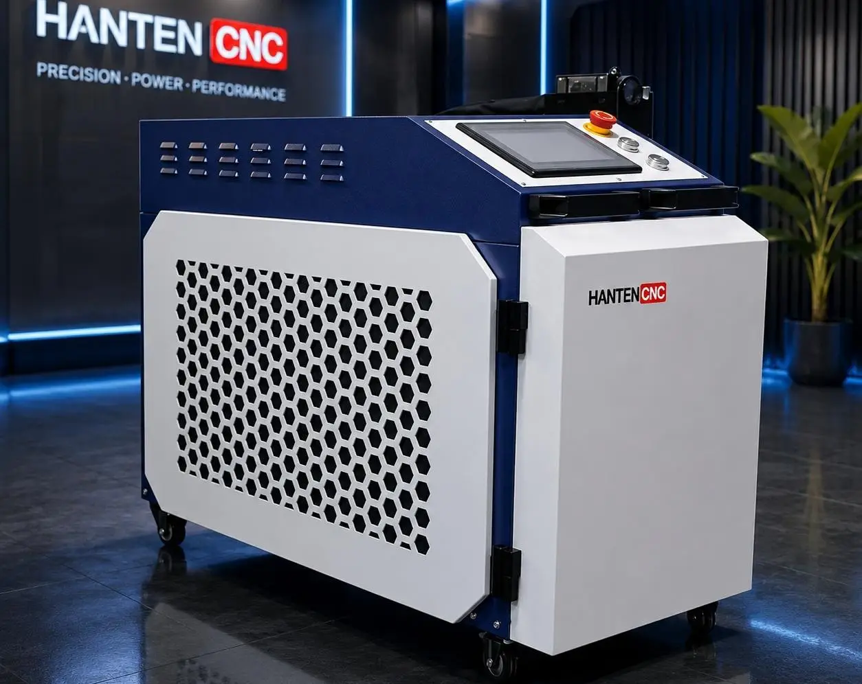 CNC machine with hexagonal ventilation design in modern industrial setting