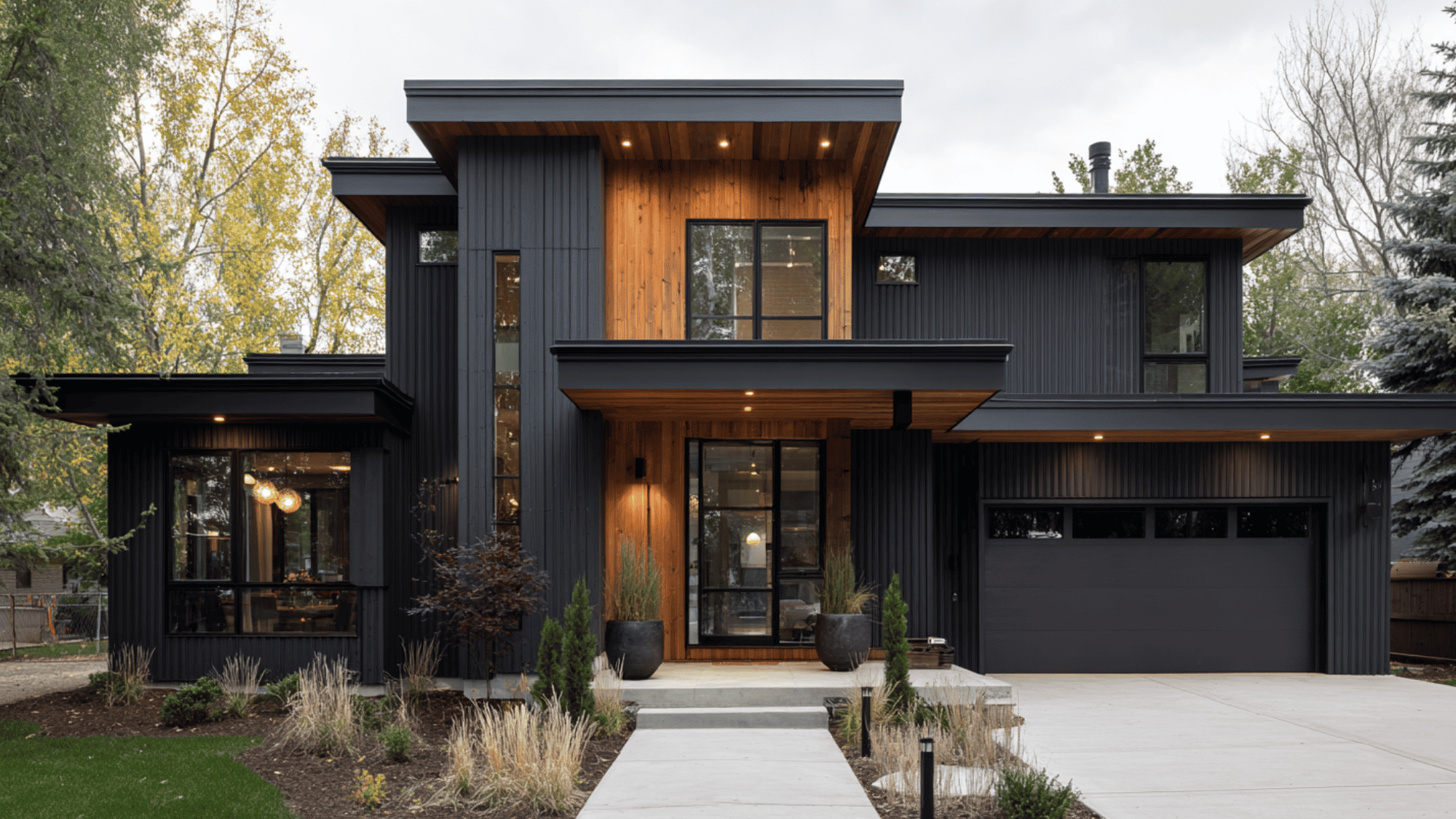 scandinavian house with black trim and minimalist exterior design
