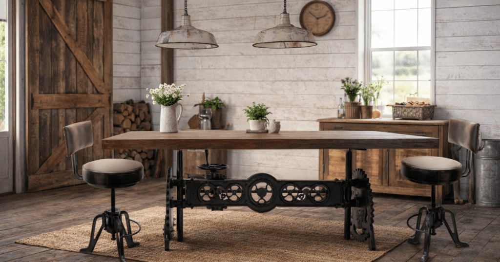 Rustic industrial farmhouse dining room.