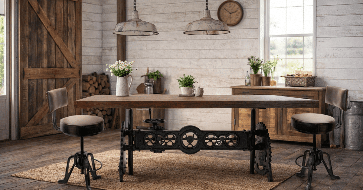 Rustic industrial farmhouse dining room.