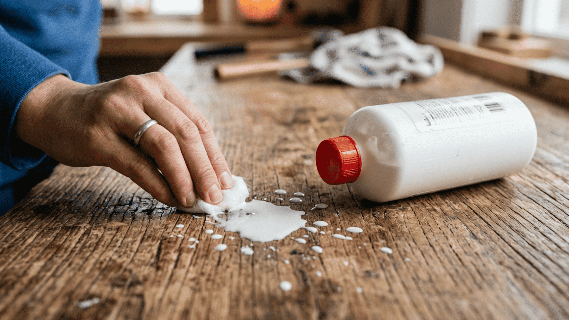 Hand dabbing rubbing alcohol on tile paint