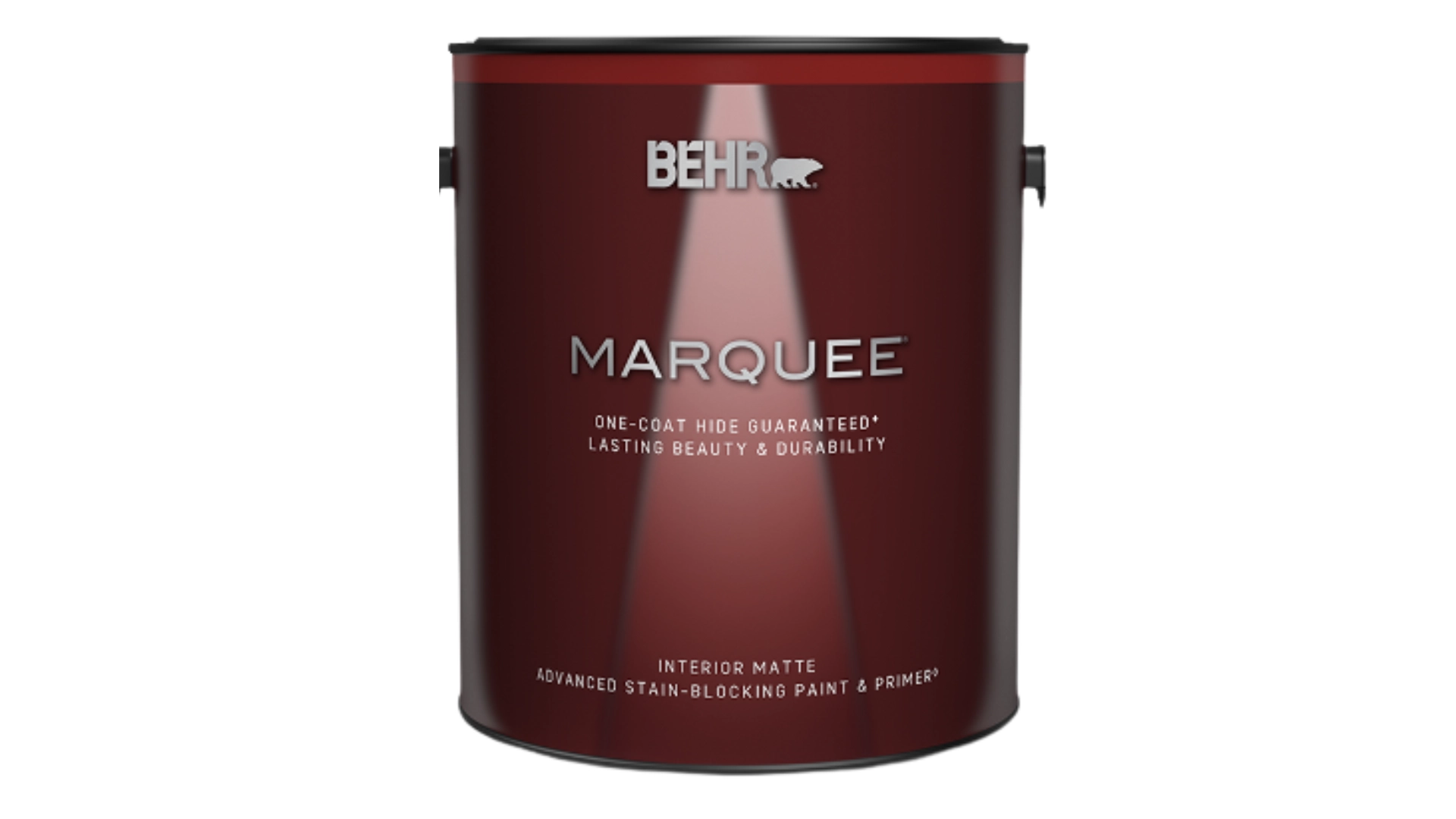 Behr Marquee interior matte advanced stain-blocking paint and primer can.