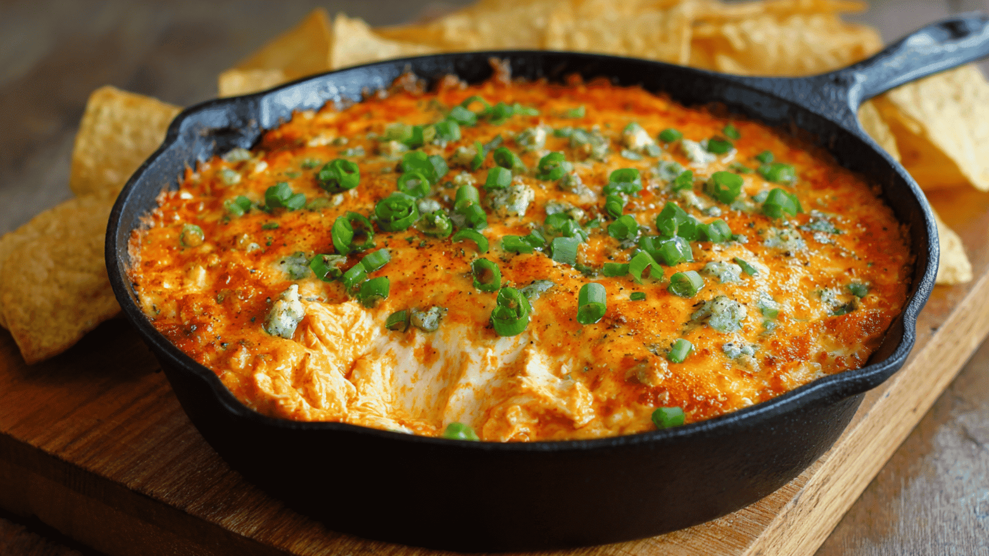 A slow cooker filled with creamy, warm buffalo chicken dip, featuring shredded chicken mixed with buffalo sauce and melted cheddar cheese.