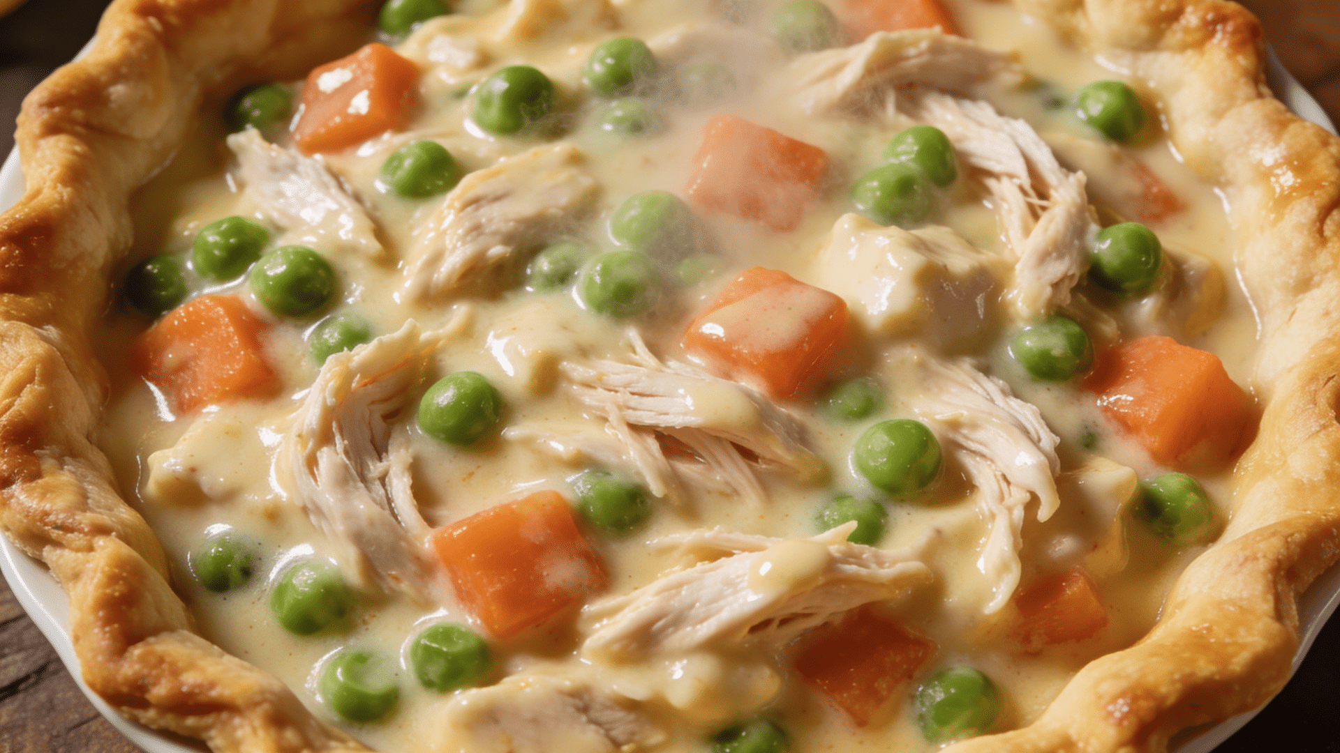 A creamy chicken pot pie filling packed with vegetables warm and filling on any day.