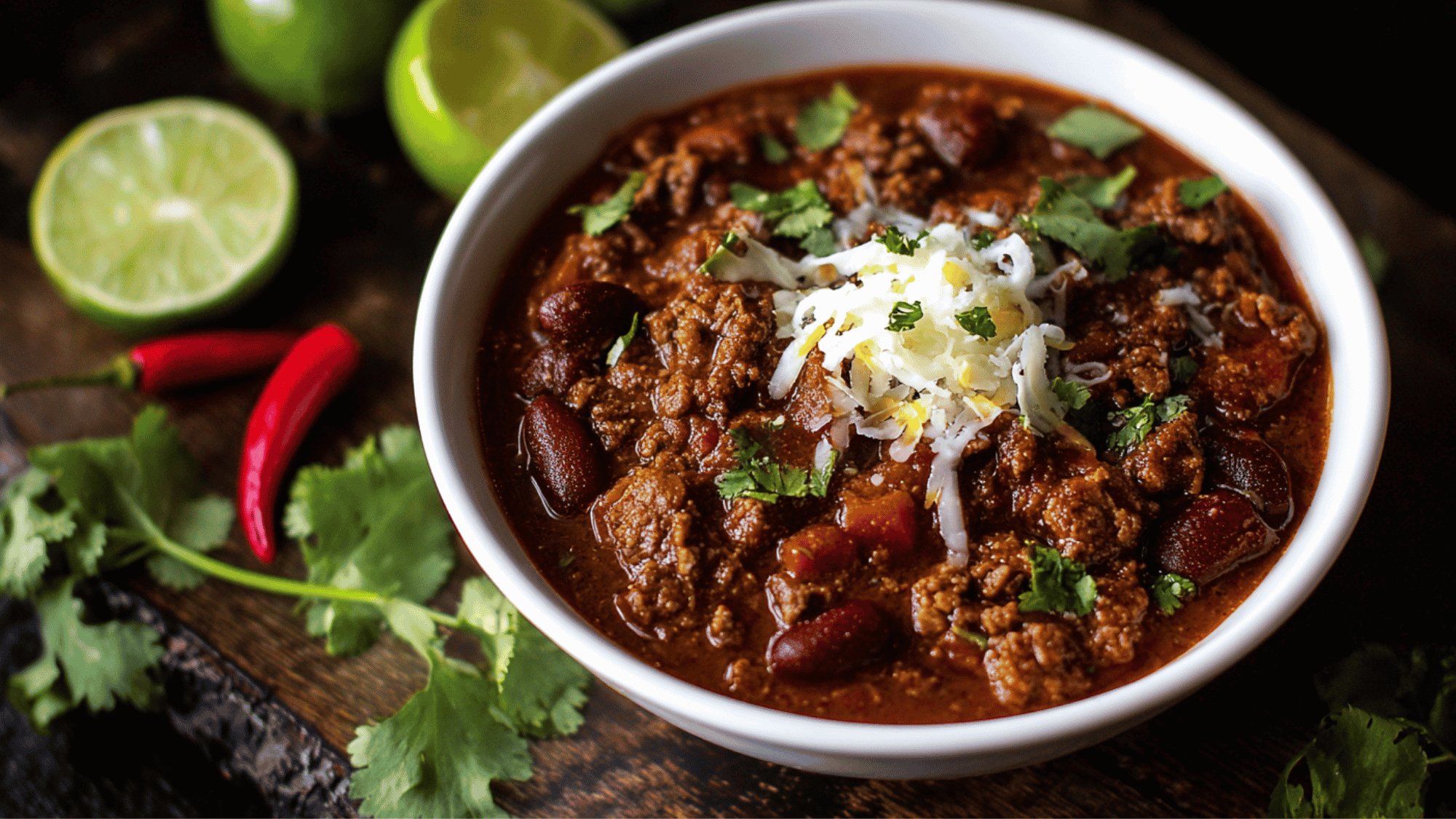 Thick, rich homemade chili simmered with ground beef, beans, and spices.