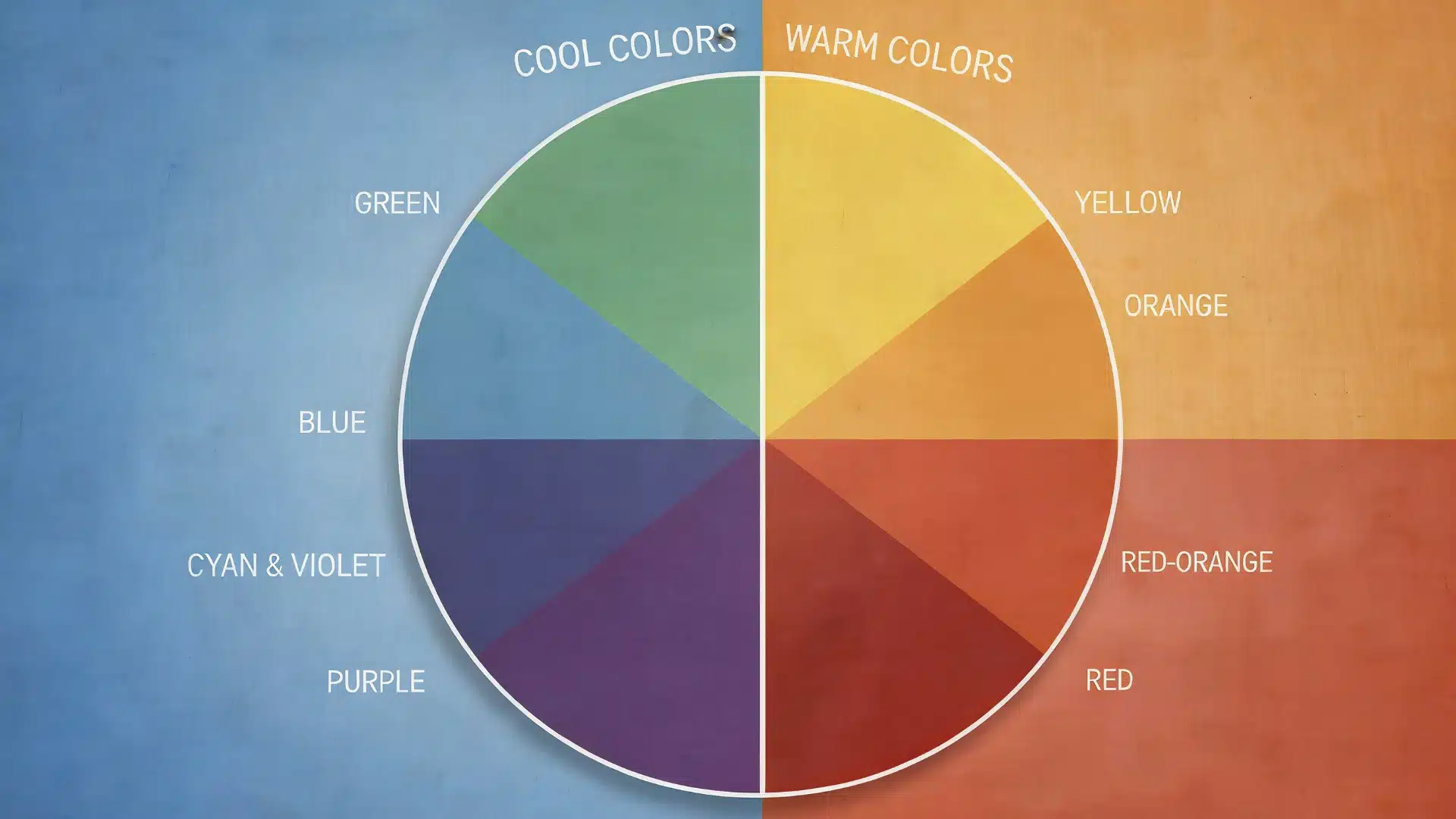A color wheel divided into warm colors and cool colors