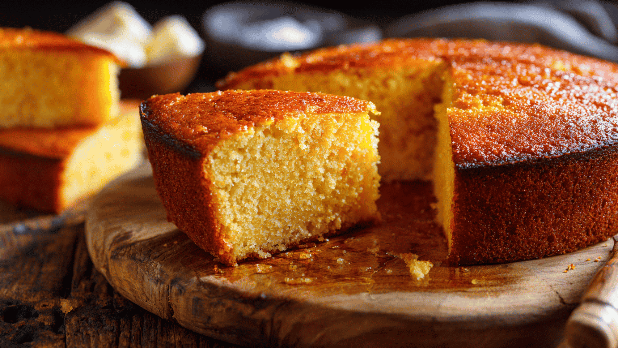 Delicious homemade golden cornbread served warm.
