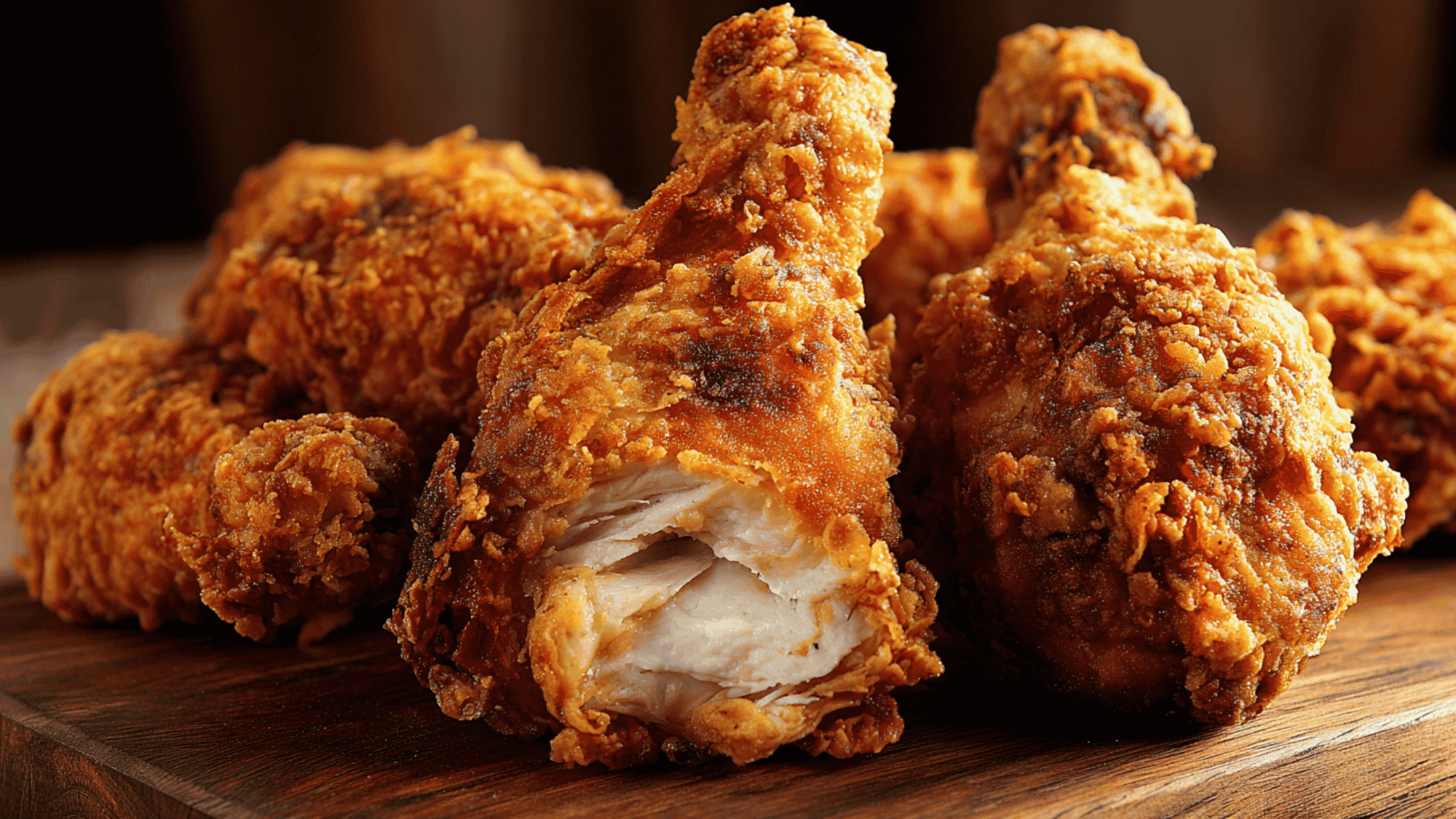 Delicious, crispy fried chicken with a golden crust.