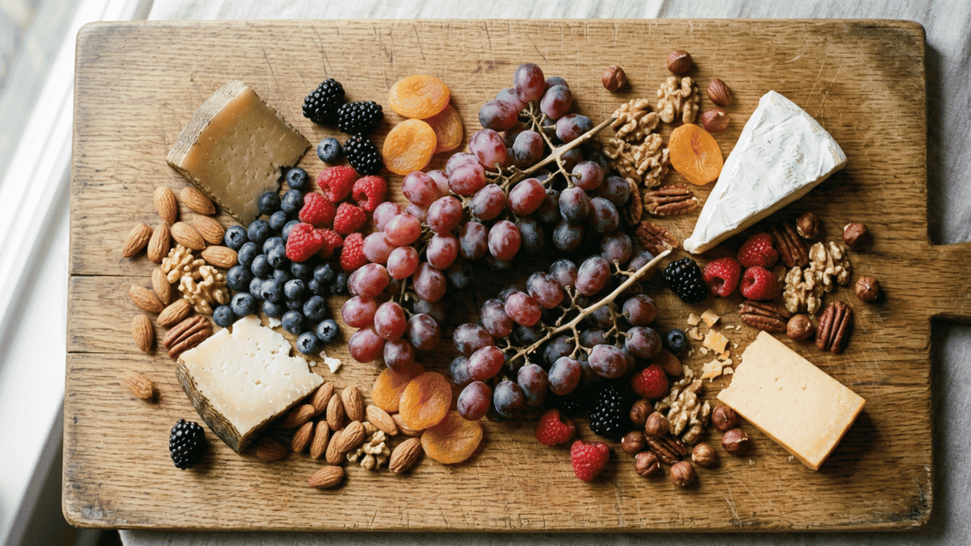 Grapes berries dried apricots and mixed nuts board
