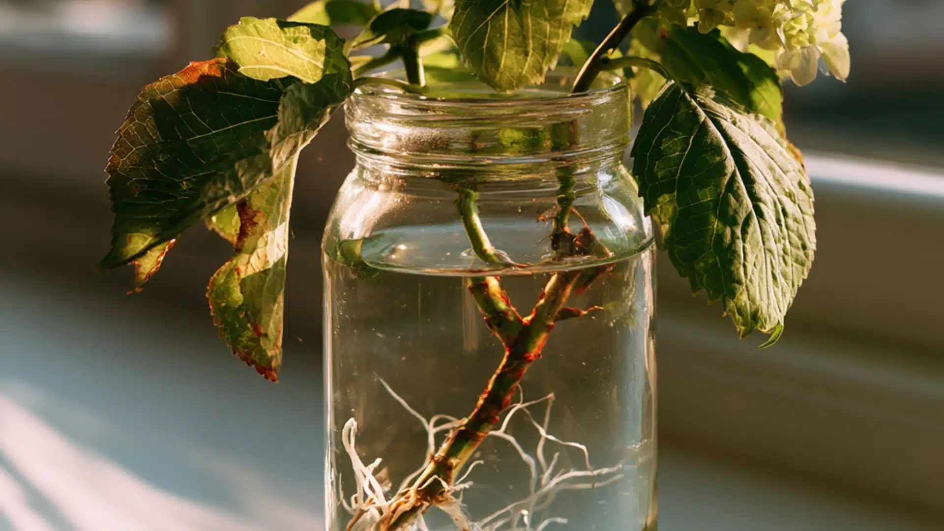 A vibrant green plant is arranged in a transparent glass vase, highlighting its elegant form and texture.