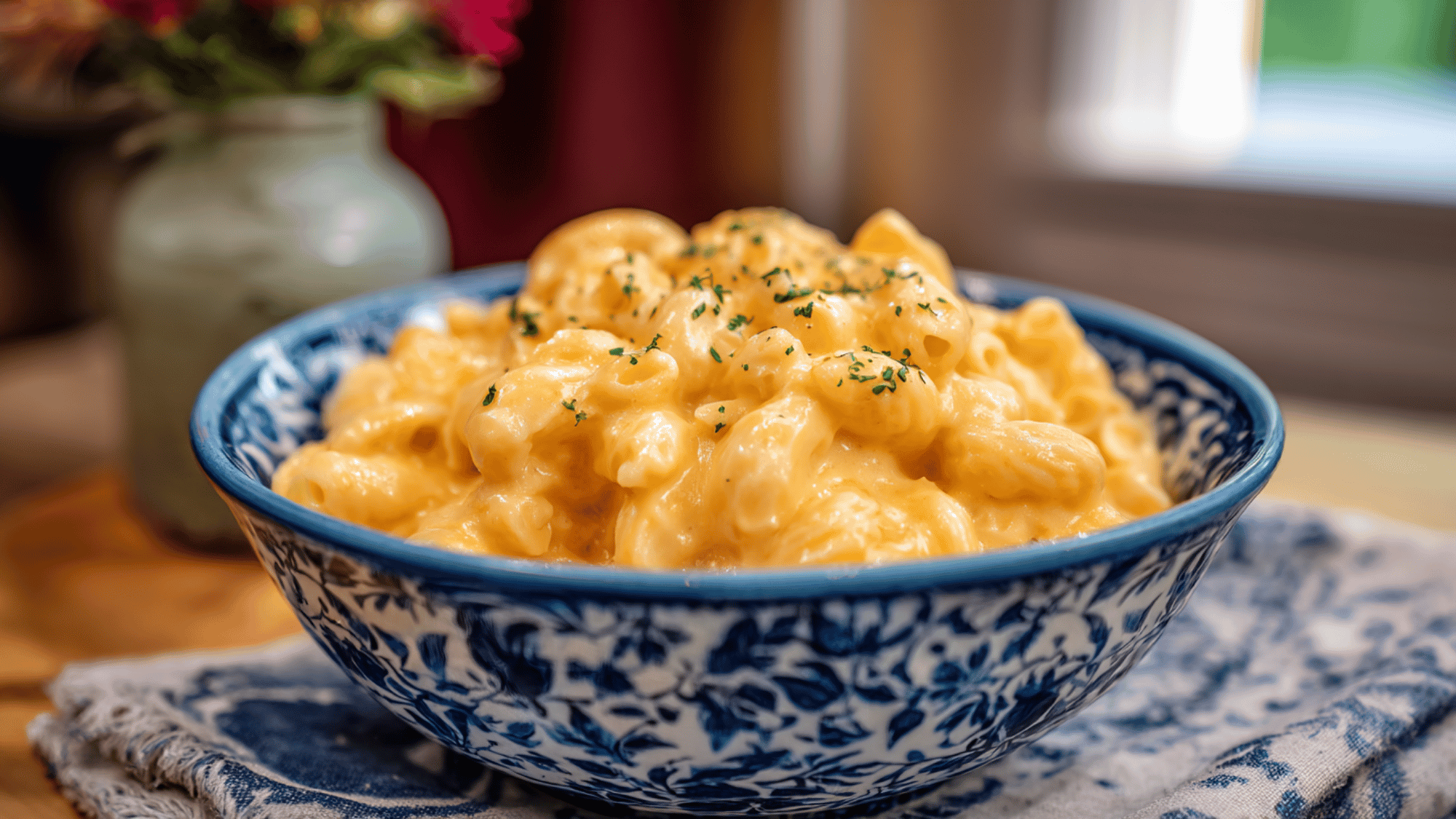 Delicious homemade mac and cheese fresh out of the oven.