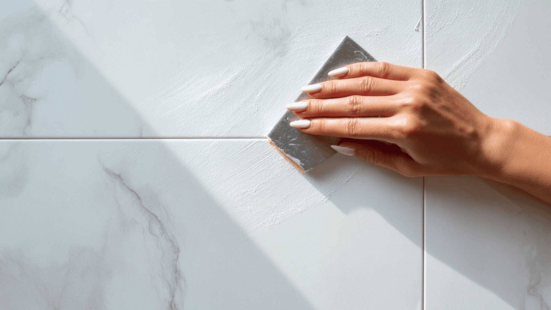 Hand applying commercial remover to tile paint