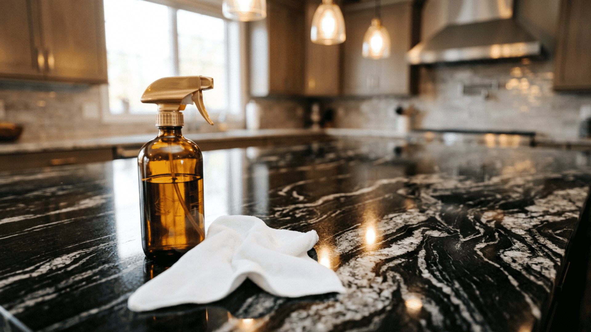 Black granite cleaner bottle microfiber cloth shine