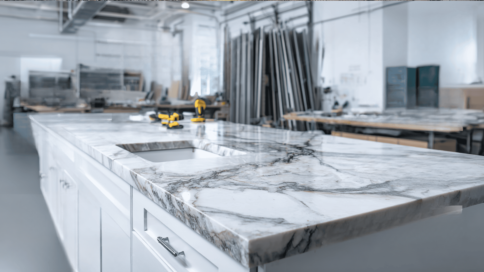 Premium granite countertop with elegant veining, clean seams, undermount sink, and precise edge profile in modern kitchen.