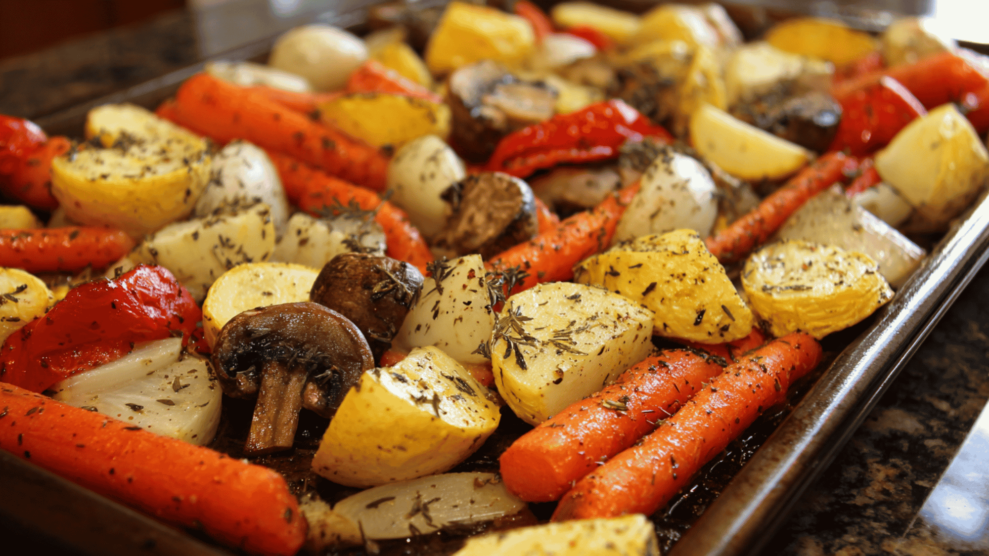 Tender, oven-roasted root vegetables tossed with olive oil and fresh herbs.