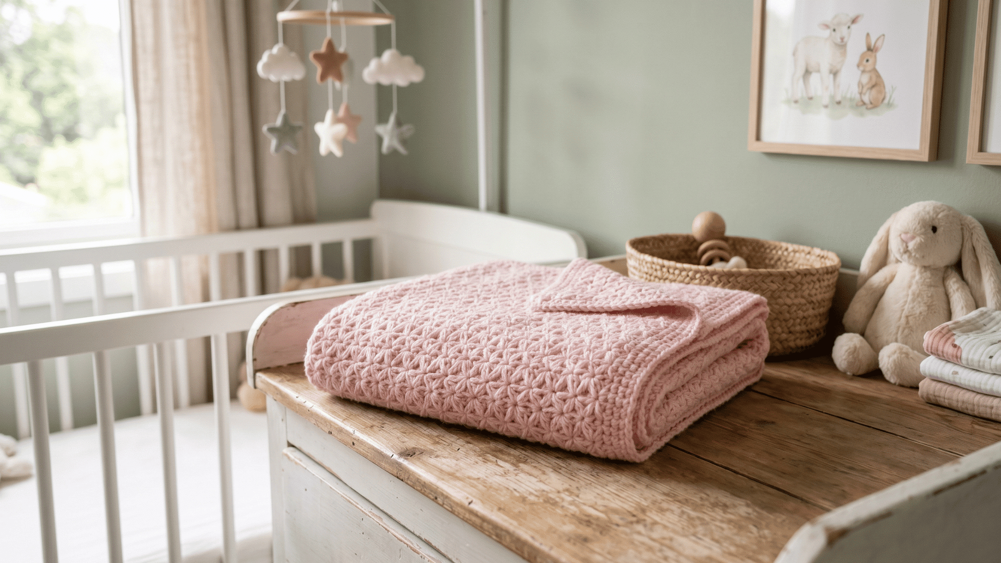 soft handmade baby blanket using star stitch crochet texture