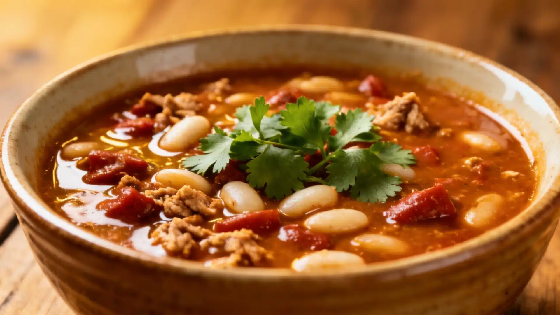 A warm bowl of turkey and white bean chili perfect for cold days and busy weeknights.