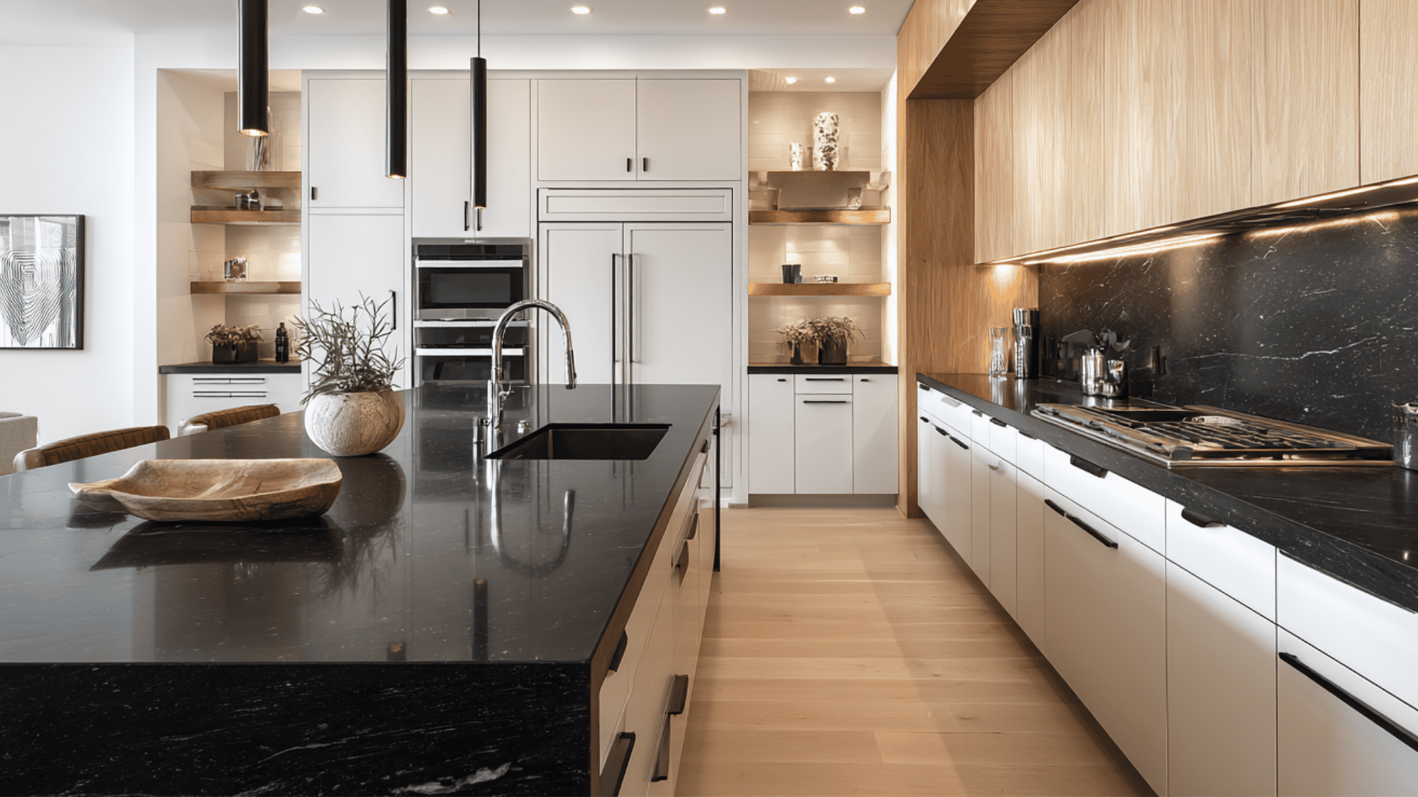 White Ice granite countertop with a bright white base, gray veining, and black mineral flecks.