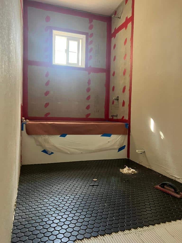 Bathroom remodel in progress - tile installation, San Diego