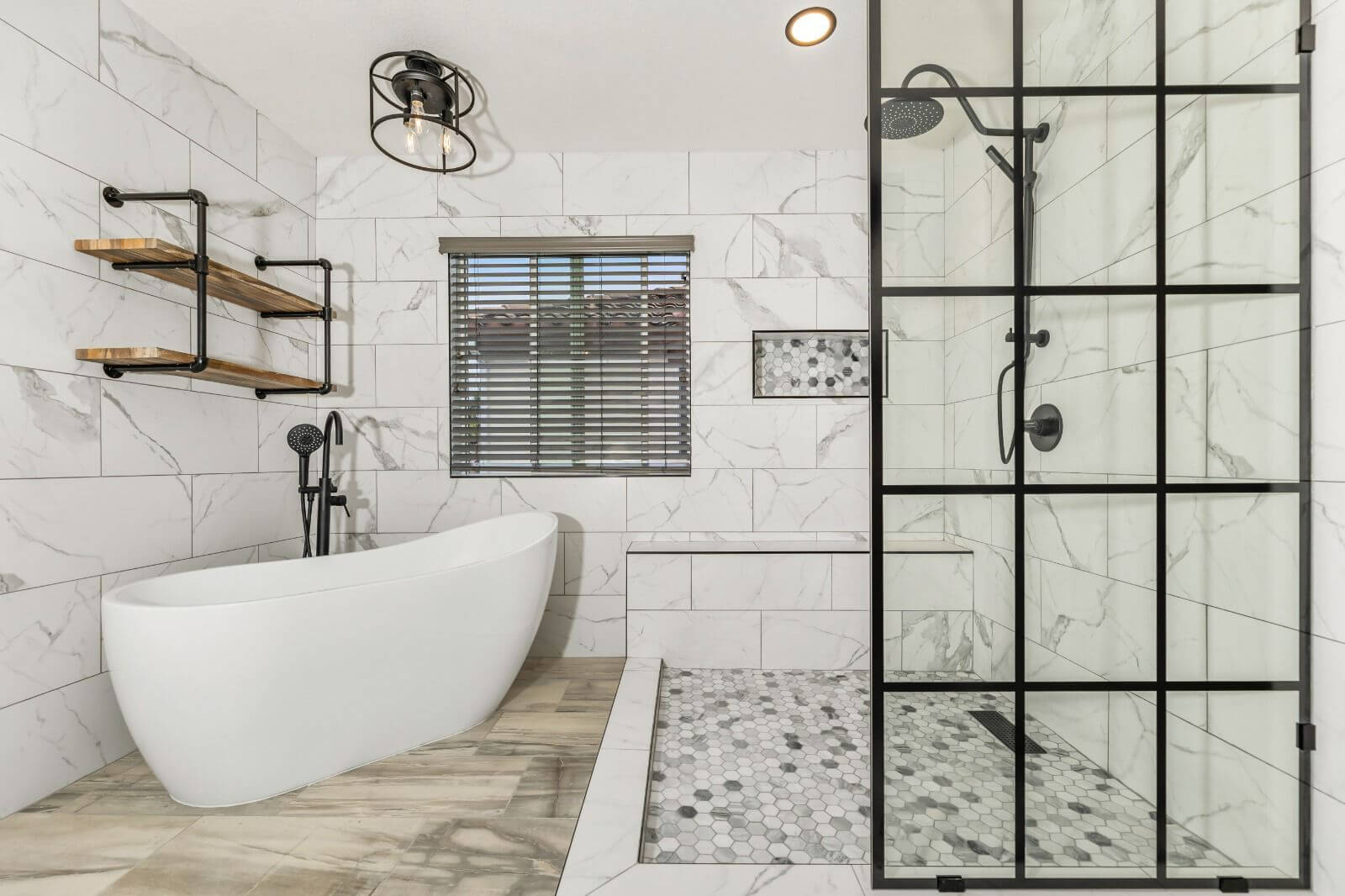 Custom shower and freestanding tub - bathroom remodel by Elements Design & Build