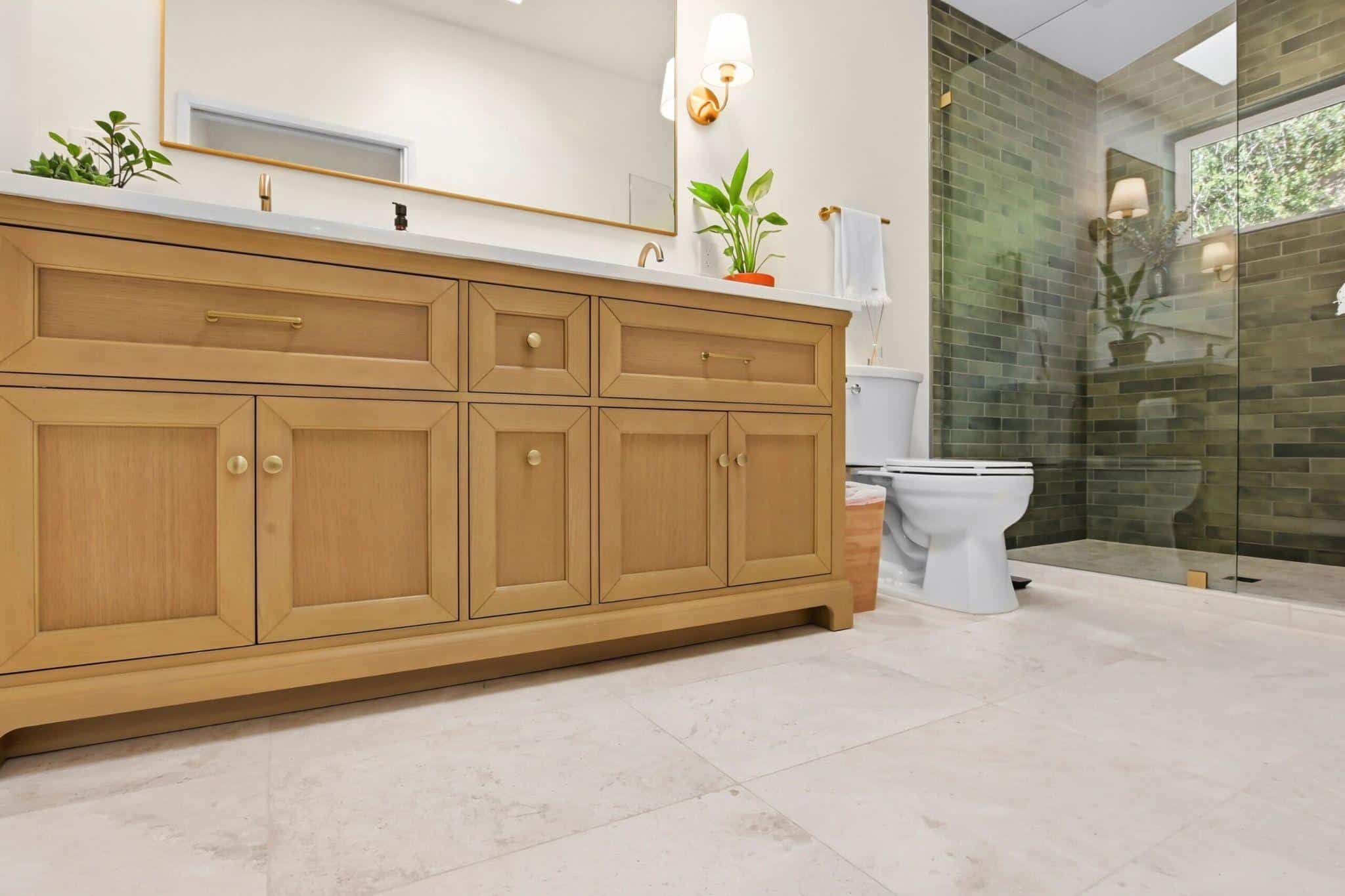 Completed primary bathroom remodel by Elements Design & Build, San Diego