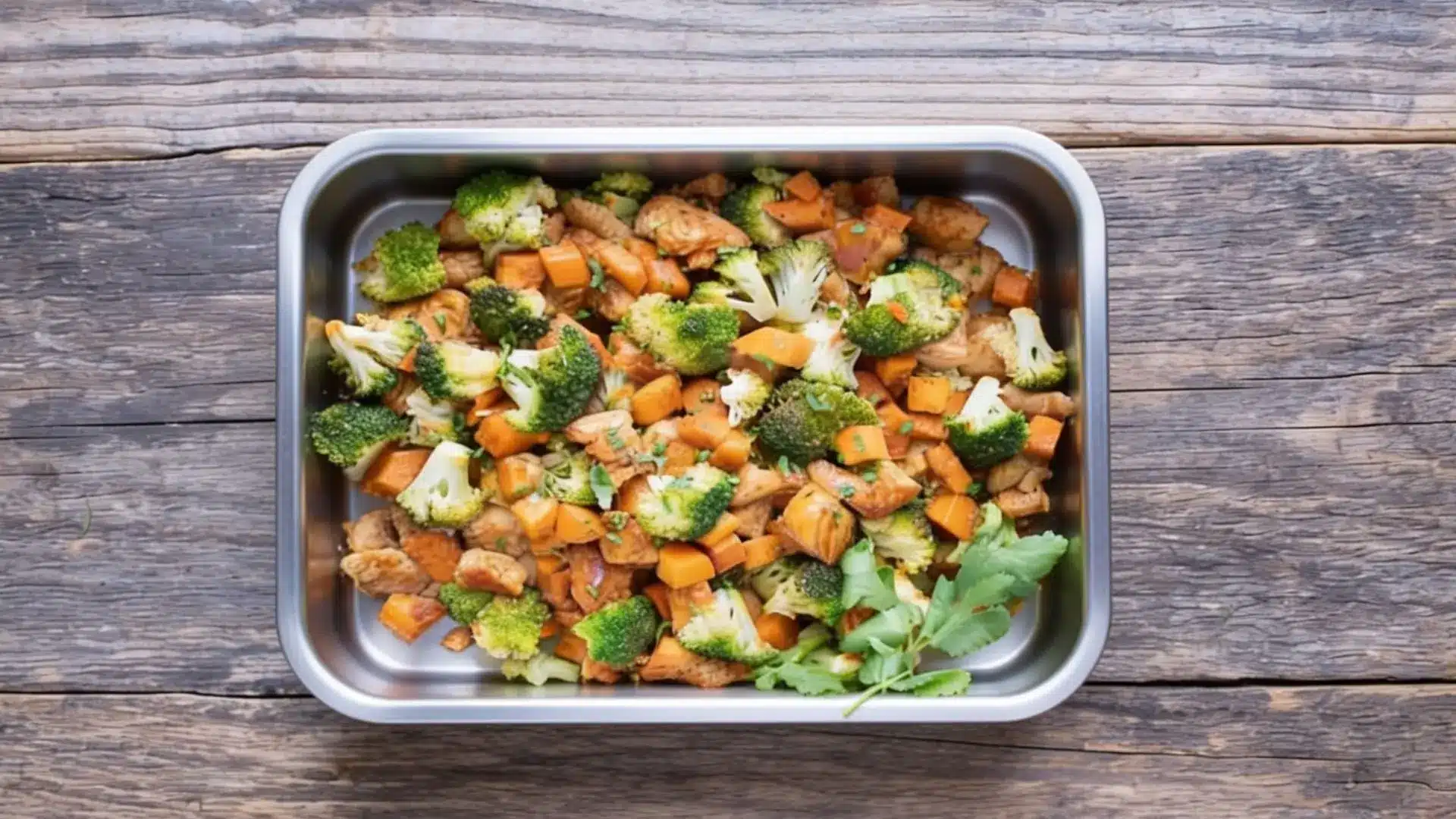 A metal container brimming with green broccoli florets and orange carrot pieces, giving nutritious food options.