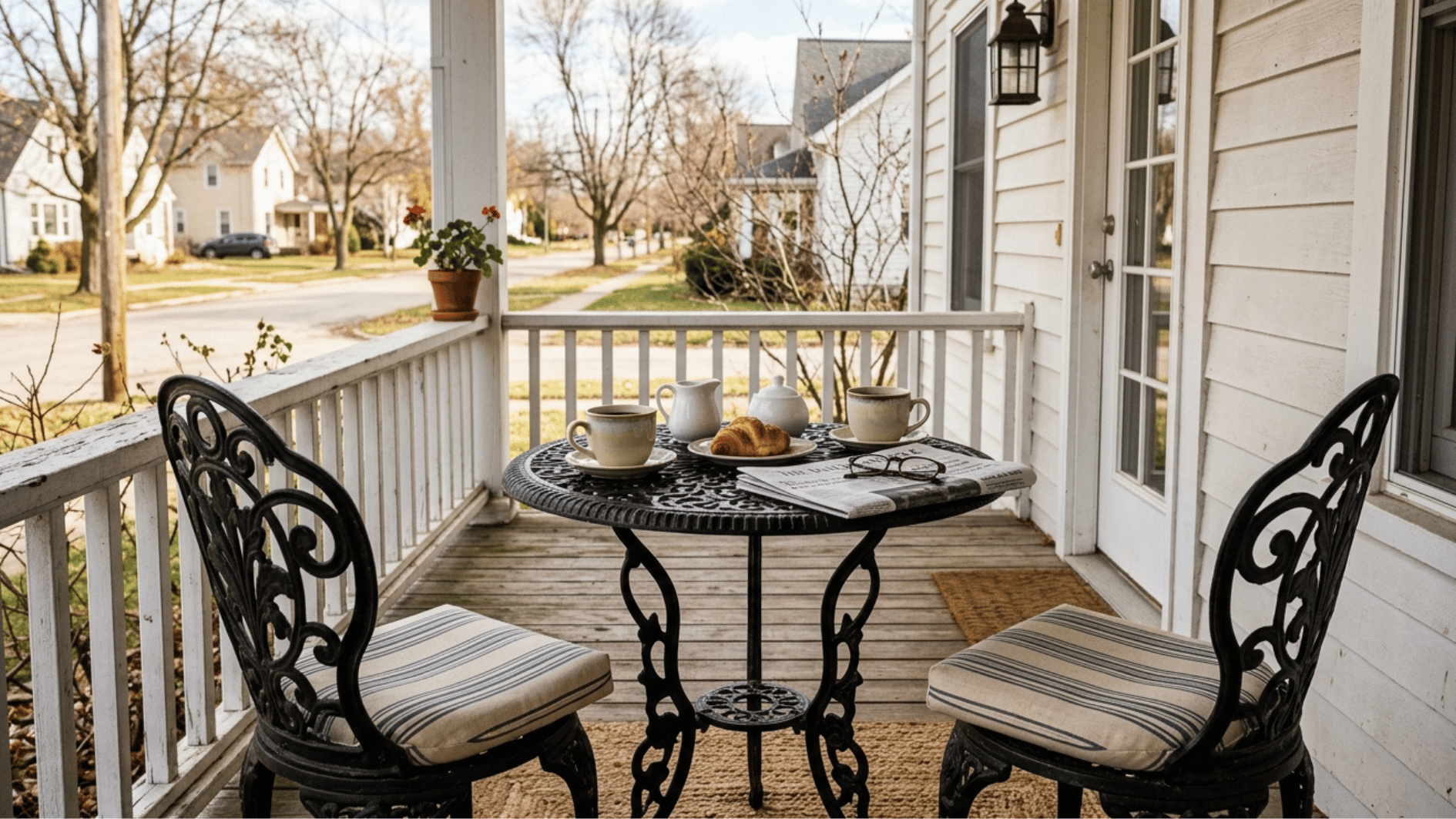 bistro table with two coffe chairs over the porch