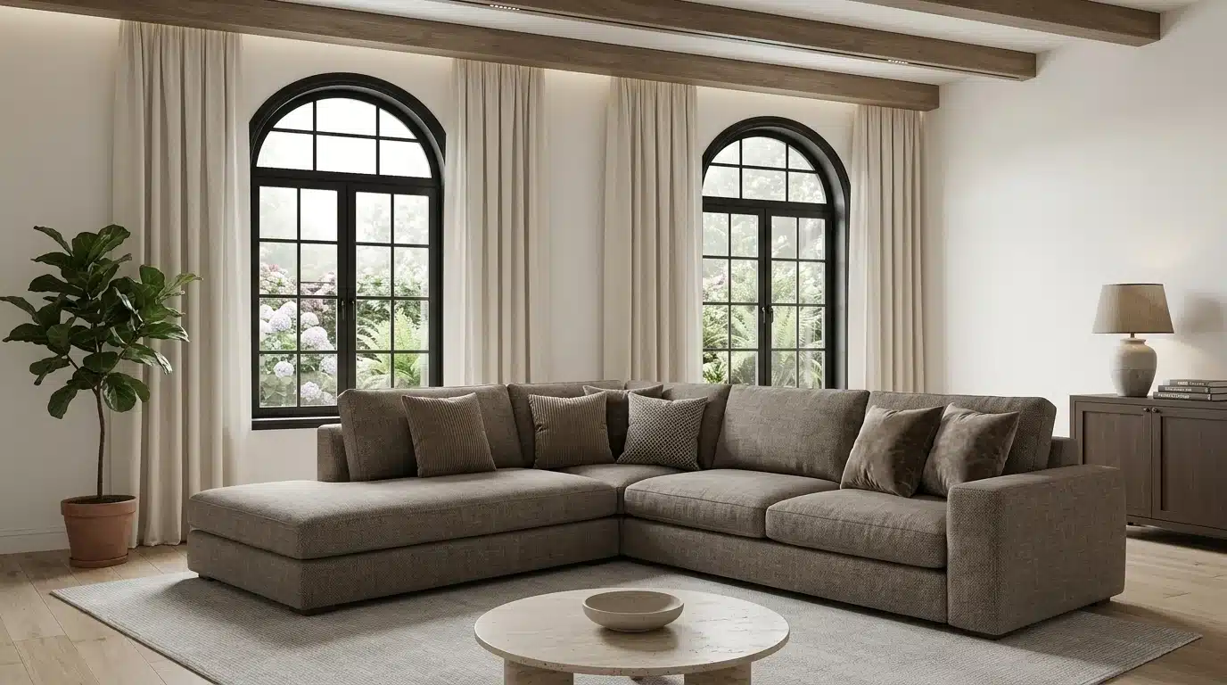 A stylish living room showcasing a chaise sectional sofa paired with a contemporary coffee table for a comfortable setting.
