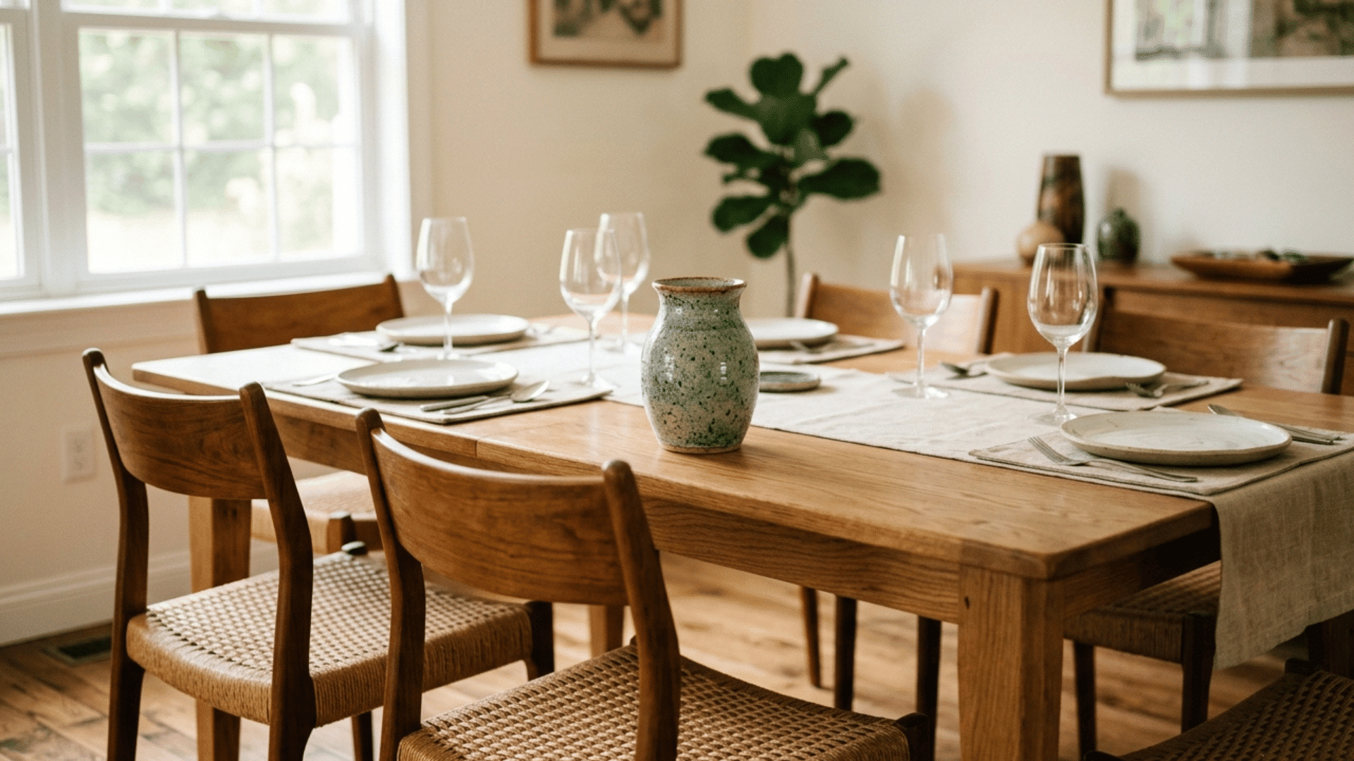 small decorative pottery sculpture styled alone on a dining table