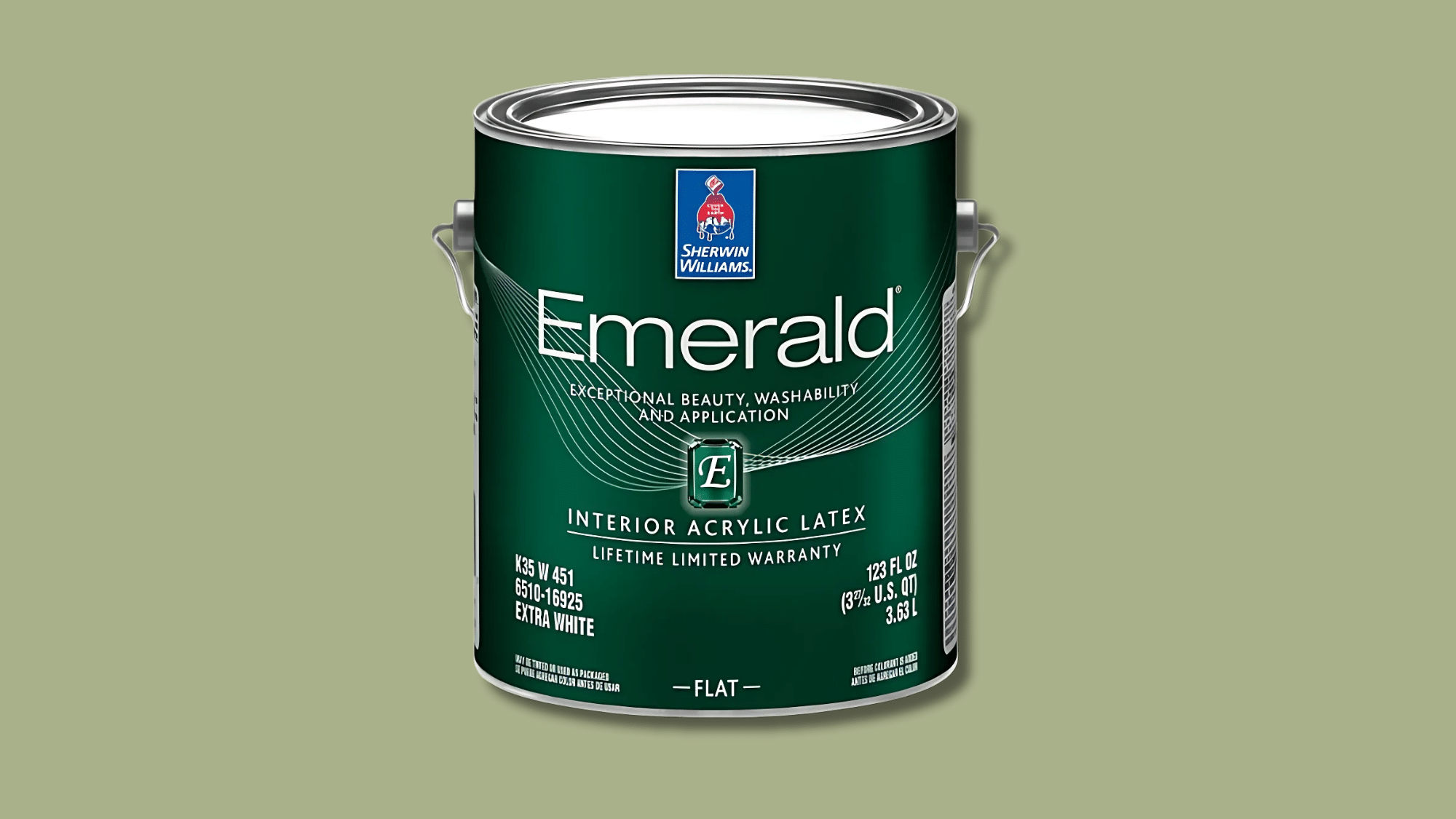 sherwin-williams emerald interior acrylic latex paint can in extra white, flat finish (123 fl oz)