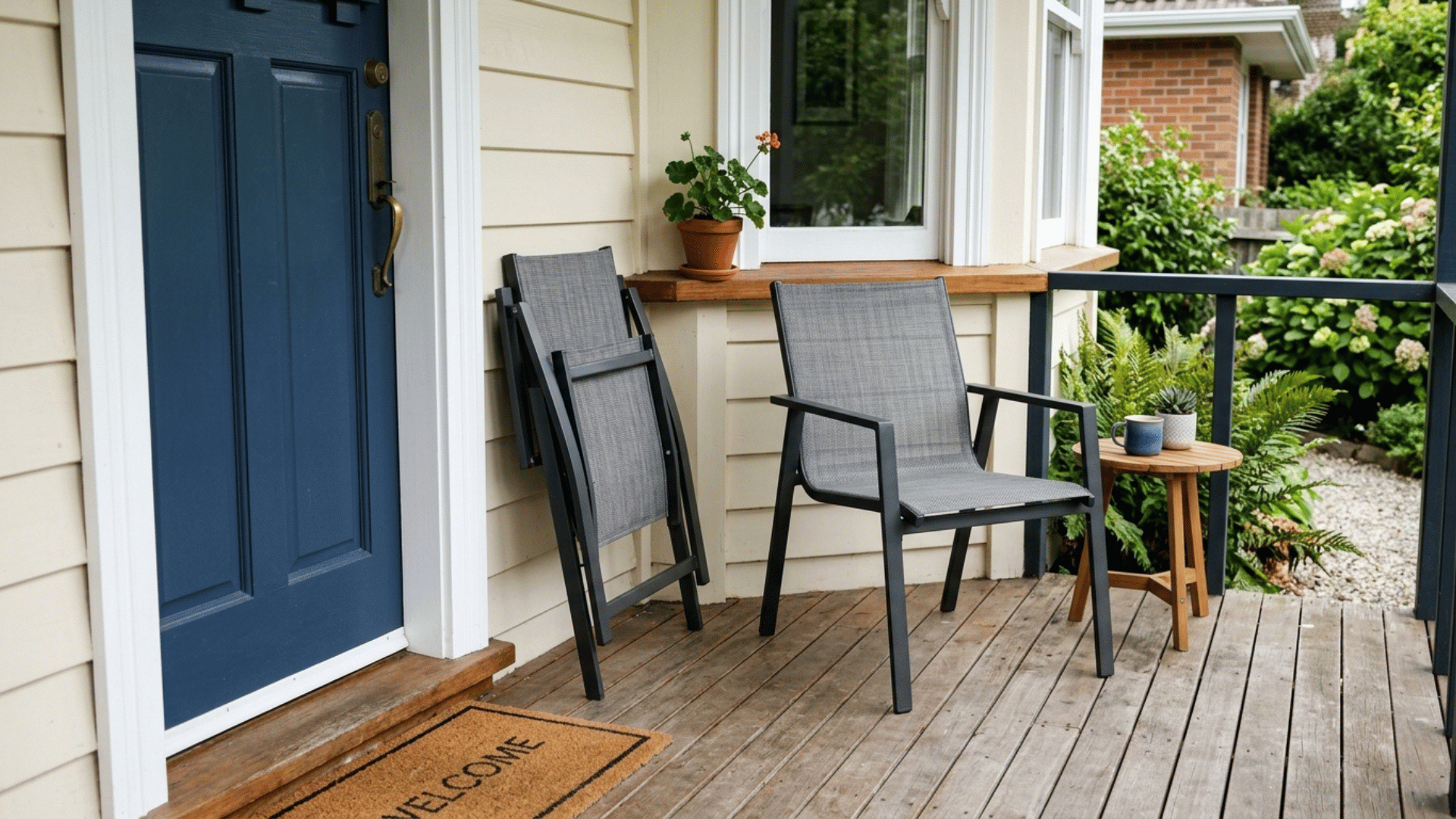 foldable slim chairs for a tight porch layout