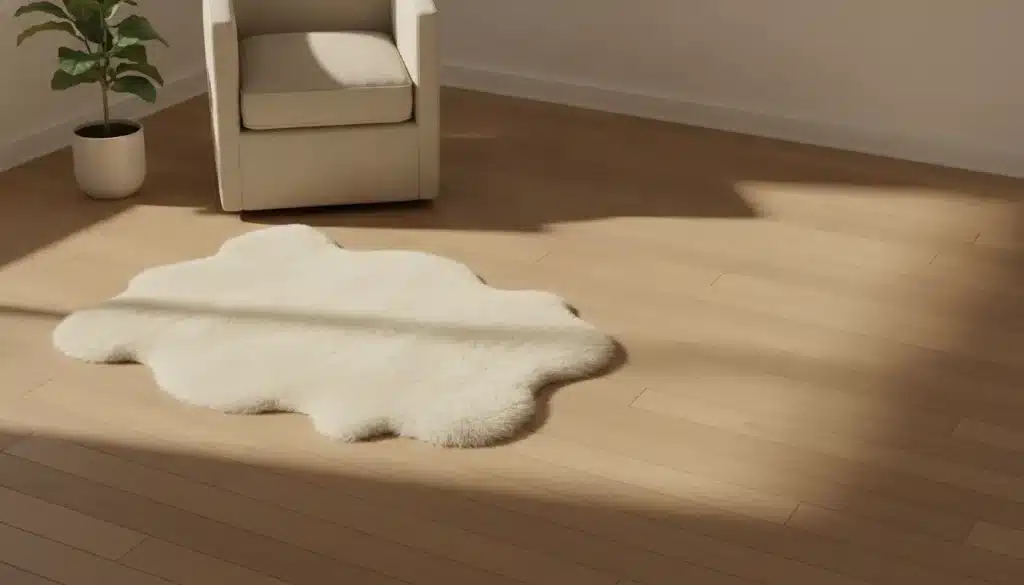 Cream-colored sofa and armchair with textured throw in sunny, minimalist living room with rug
