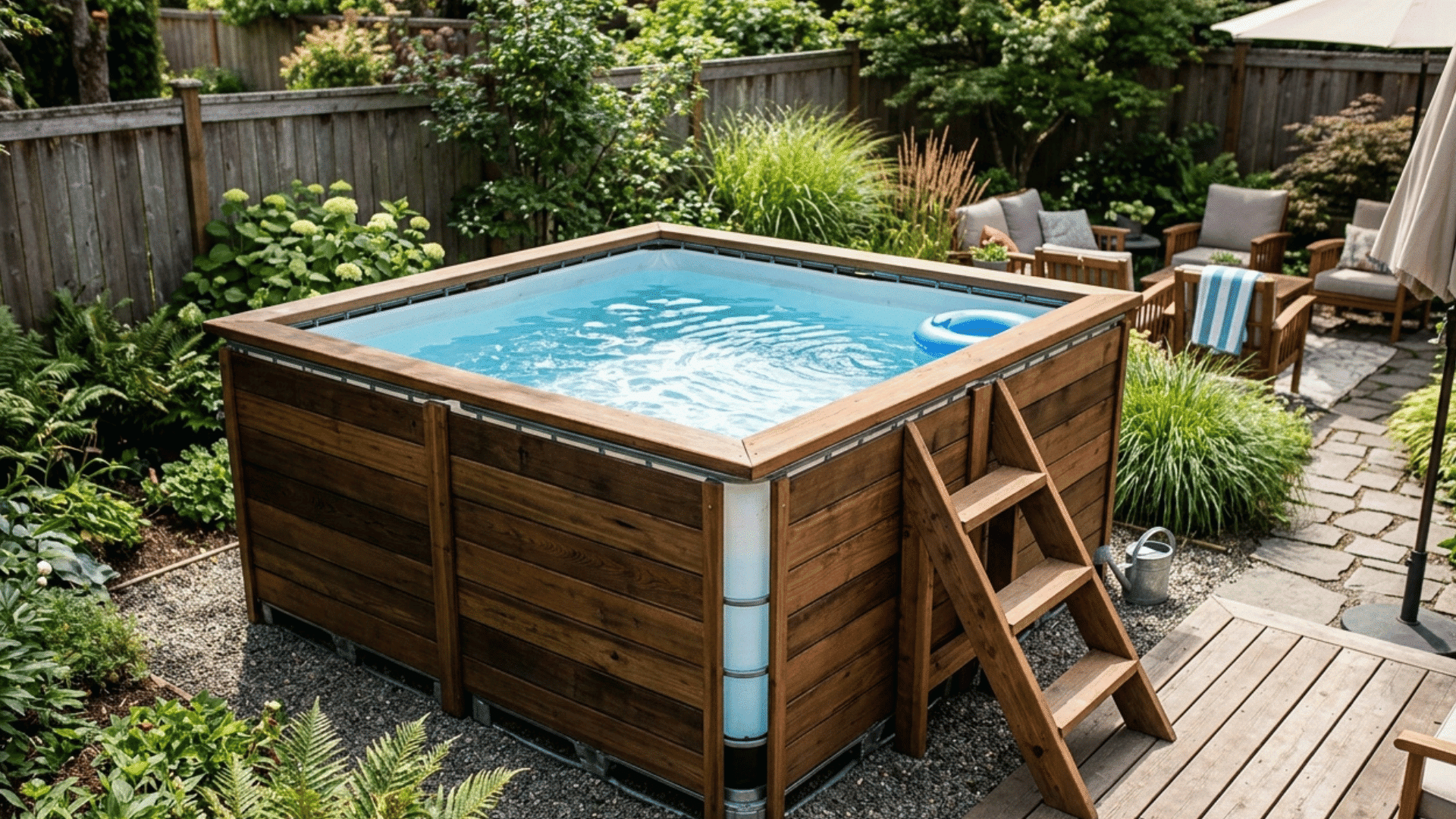 sunken pool dug into the ground with a pond liner